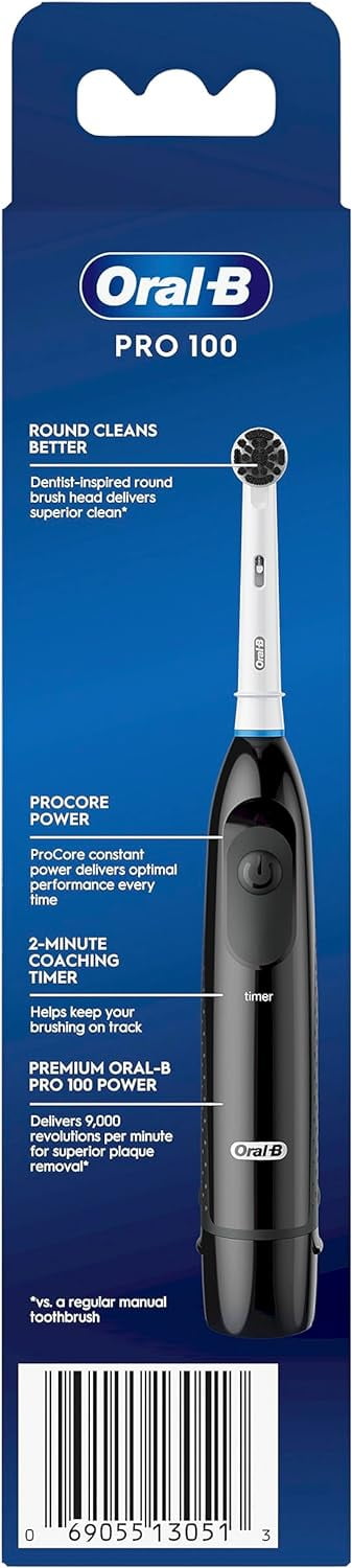 Pro 100 Battery Electric Toothbrush, Charcoal Black, Includes 1 Daily Clean Replacement Brush Head Includes 2 batteries