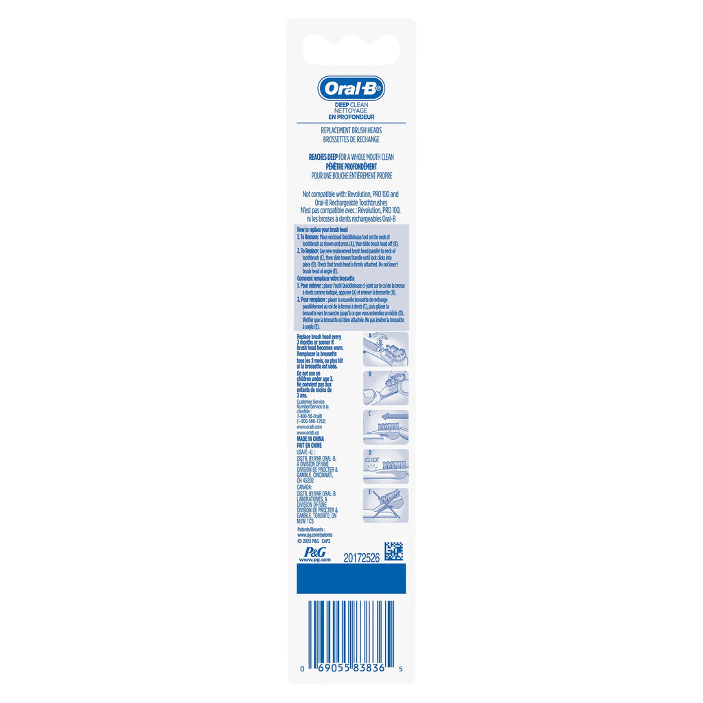 Toothbrush Heads, Deep Clean Battery Powered Toothbrush Replacement Brush Heads, 2 Count
