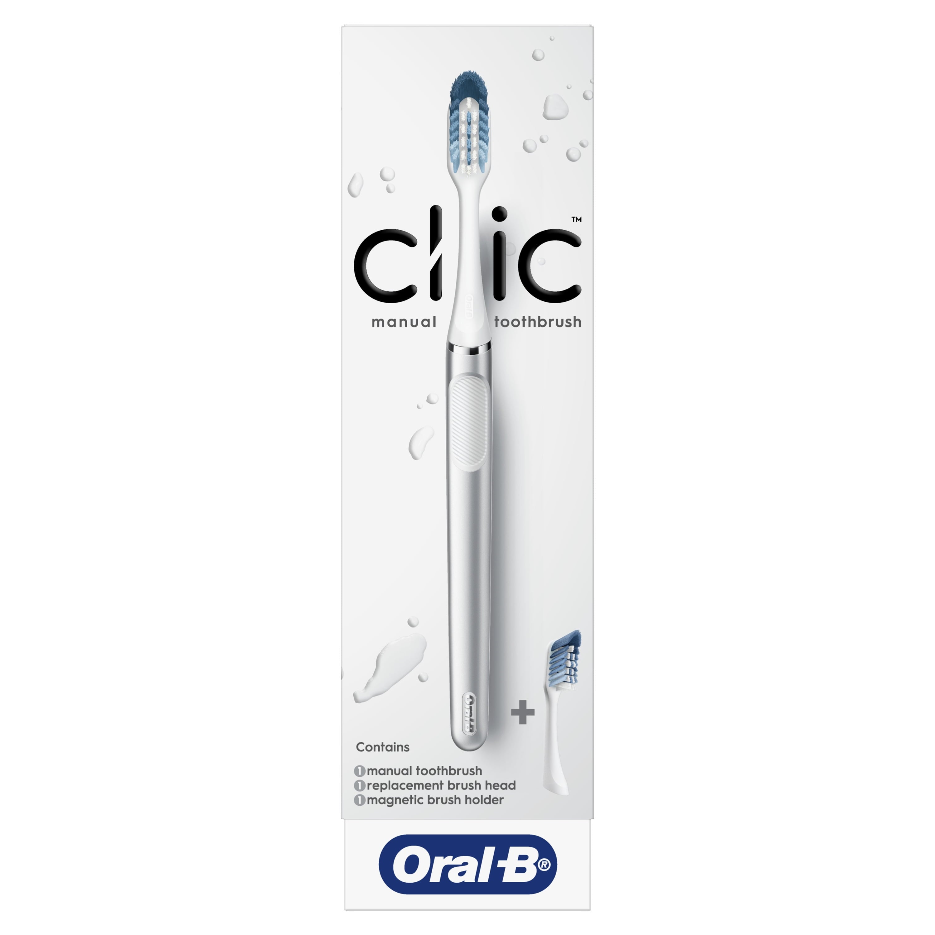 Clic Manual Toothbrush with Magetic Brush Mount, White, 1 Ct