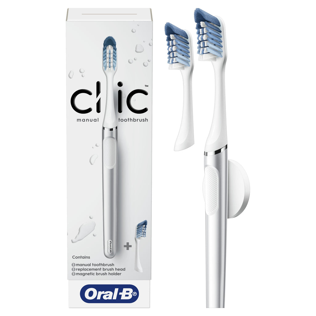 Clic Manual Toothbrush with Magetic Brush Mount, White, 1 Ct