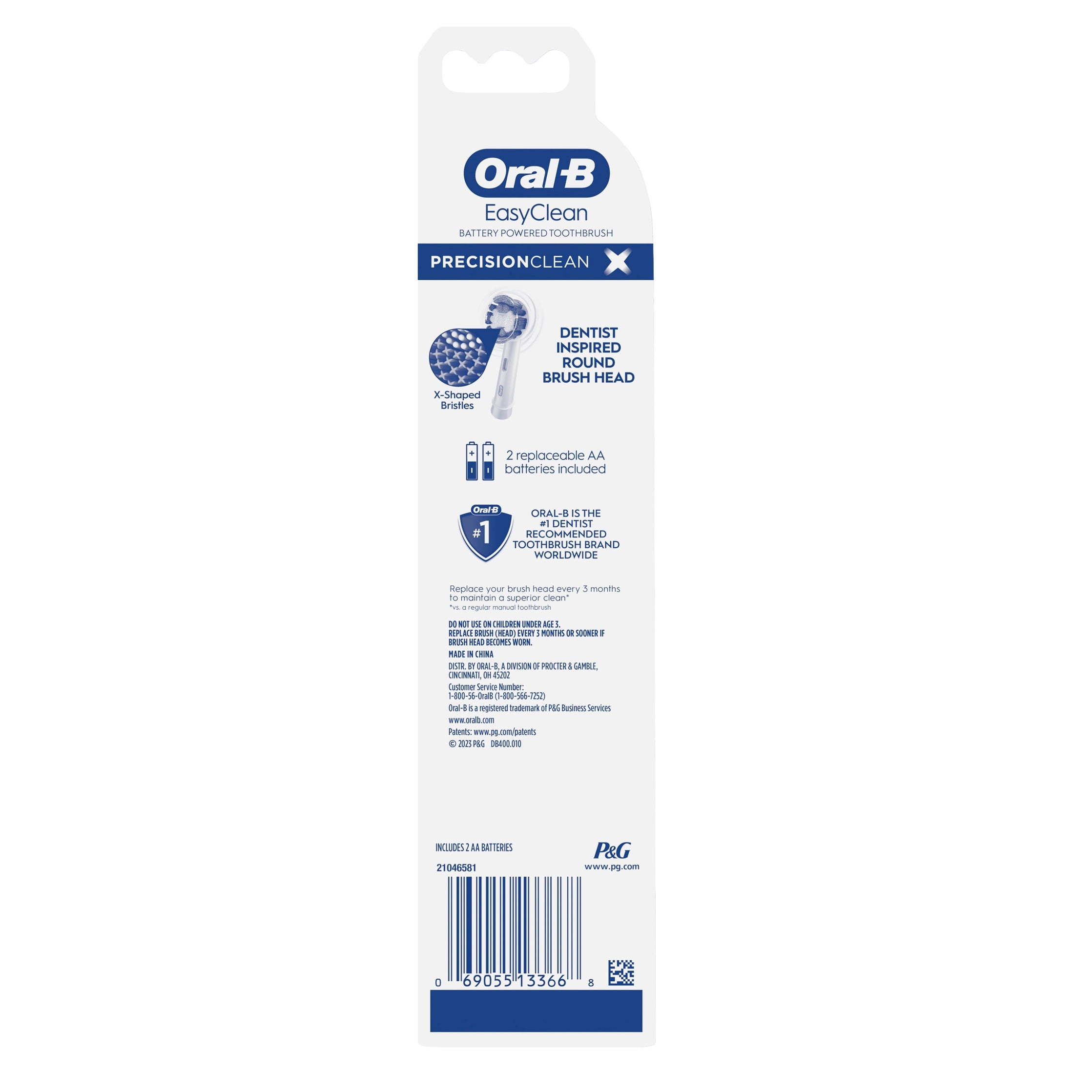 Toothbrush, Easy Clean Compact Head Battery Powered Electric Toothbrush, White, for and Children 3+
