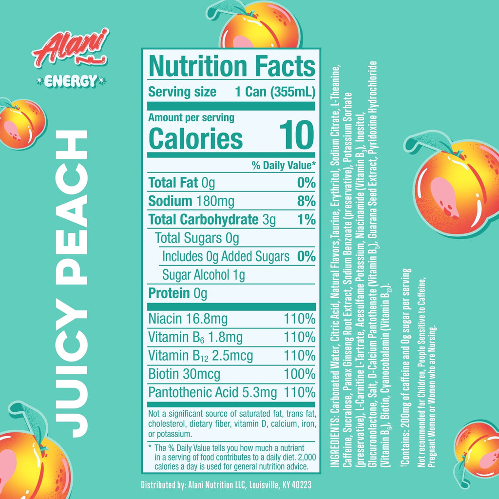 Sugar Free Energy Drink, Juicy Peach, 12 fl oz, Can