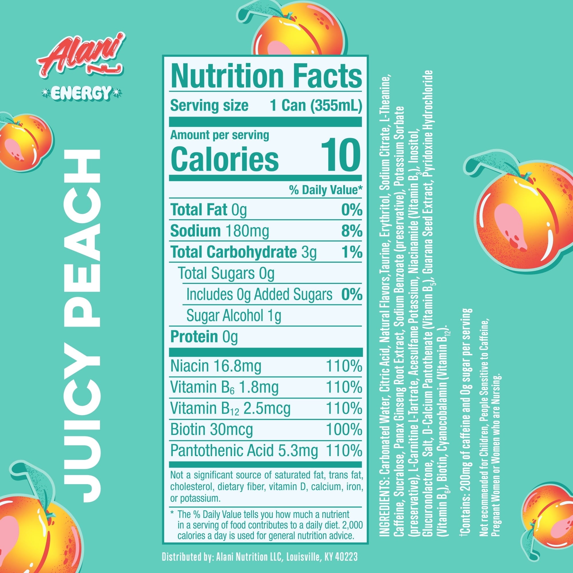 Sugar Free Energy Drink, Juicy Peach, 12 fl oz, Can