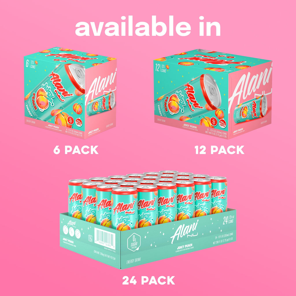 Sugar Free Energy Drink, Juicy Peach, 12 fl oz, 12 Pack, Cans, 200mg Caffeine