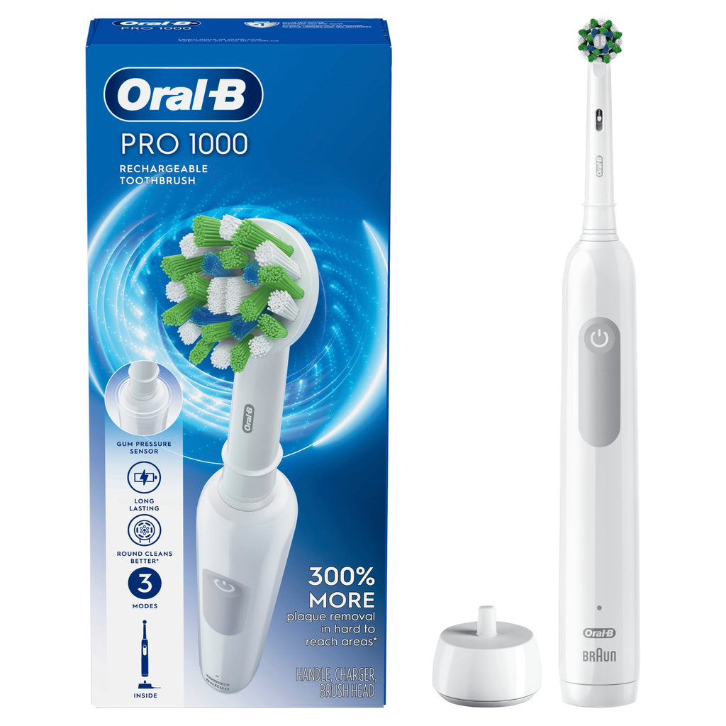 Toothbrush, Pro 1000 Rechargeable Electric Toothbrush, White, 1 Count, Adults and Children 3+