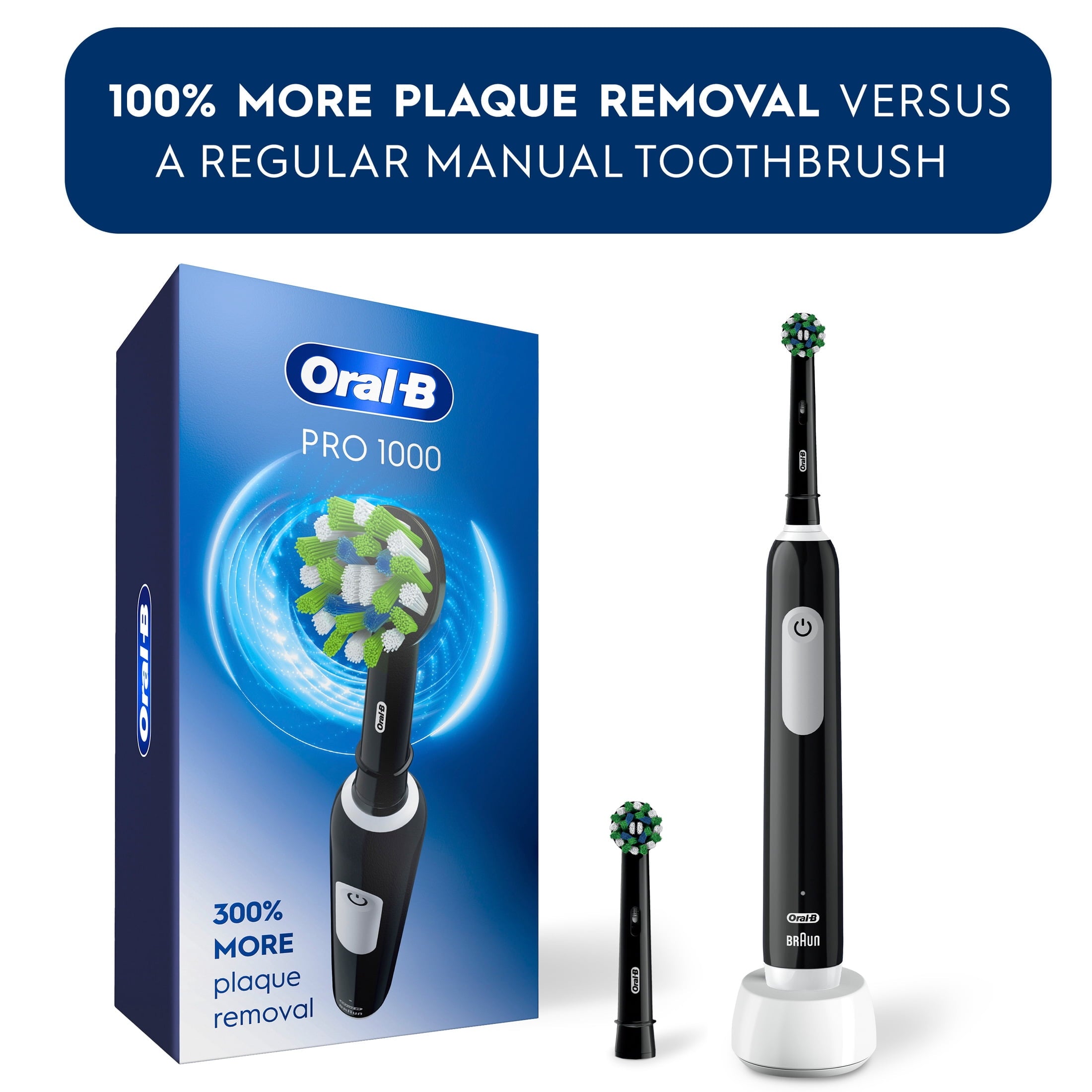 Toothbrush, Pro 1000 Rechargeable Electric Toothbrush, White, 1 Count, Adults and Children 3+