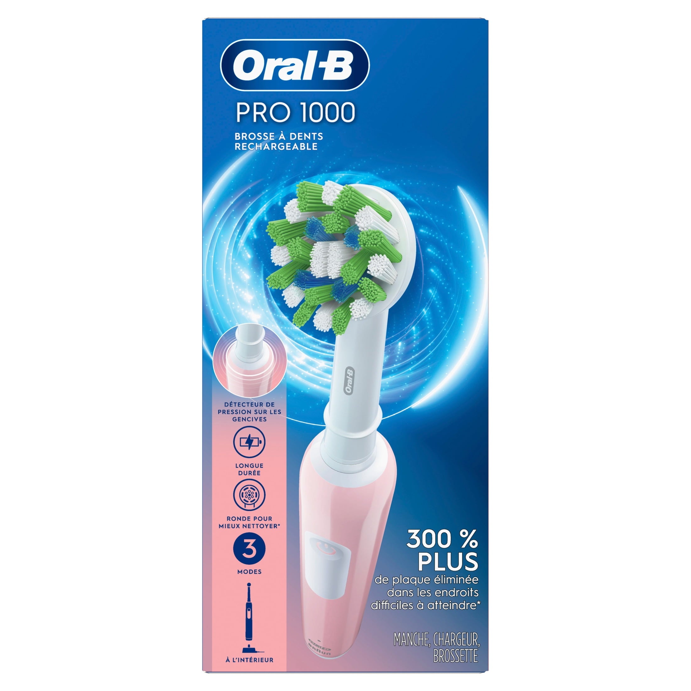 Toothbrush, Pro 1000 Rechargeable Electric Toothbrush, White, 1 Count, Adults and Children 3+