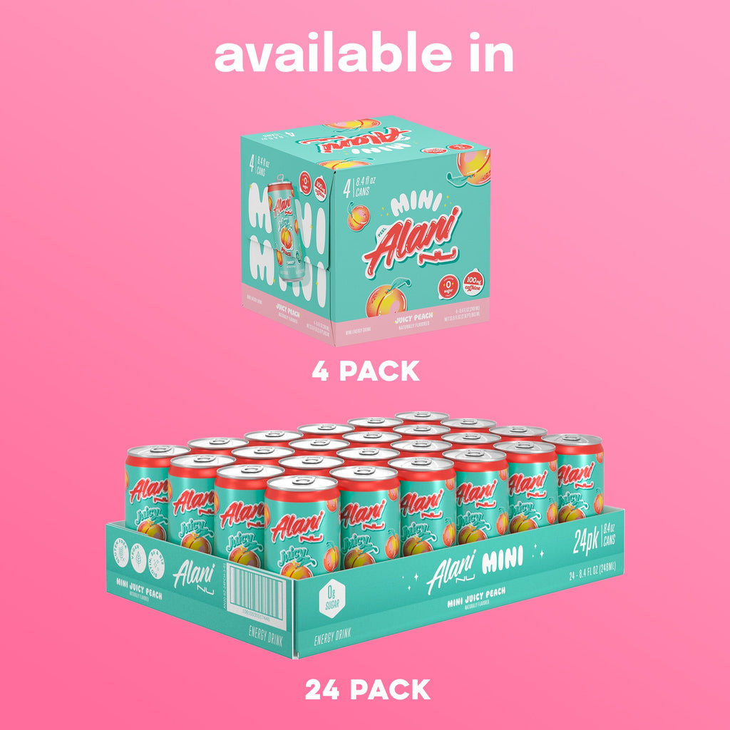 Sugar Free Energy Drink Mini, Juicy Peach, 8.4 fl oz, 4 Pack, Cans, 100mg Caffeine