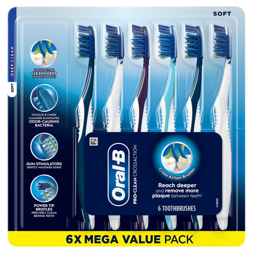 Toothbrush Pro Clean Cross Action, Deep Plaque Removal, 6 Count