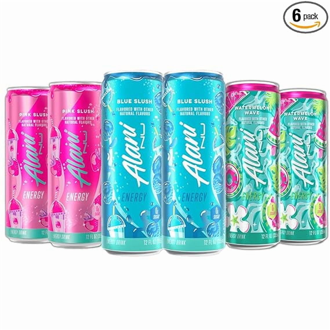 New  Energy Drinks Variety Pack - Blue Slush, Pink Slush, Watermelon Wave, Sugar-Free &amp; Low-Calorie (12 fl oz, Pack of 6)