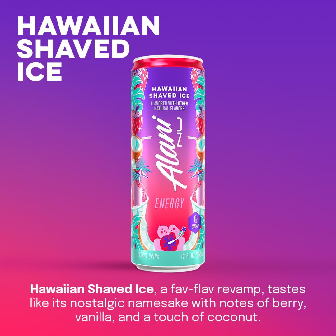 Energy Drink, Hawaiian Shaved Ice, 12 fl oz (4 Can)
