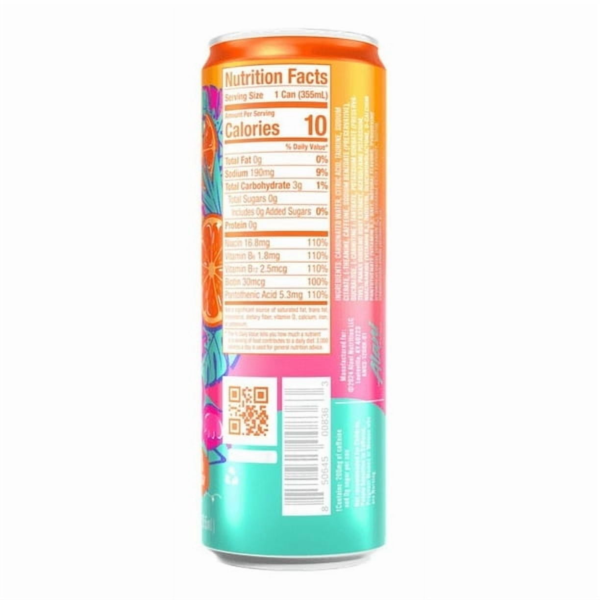 Sugar Free Energy Drink, Orange Kiss, 12 fl oz, Can, 200mg Caffeine-2Pack