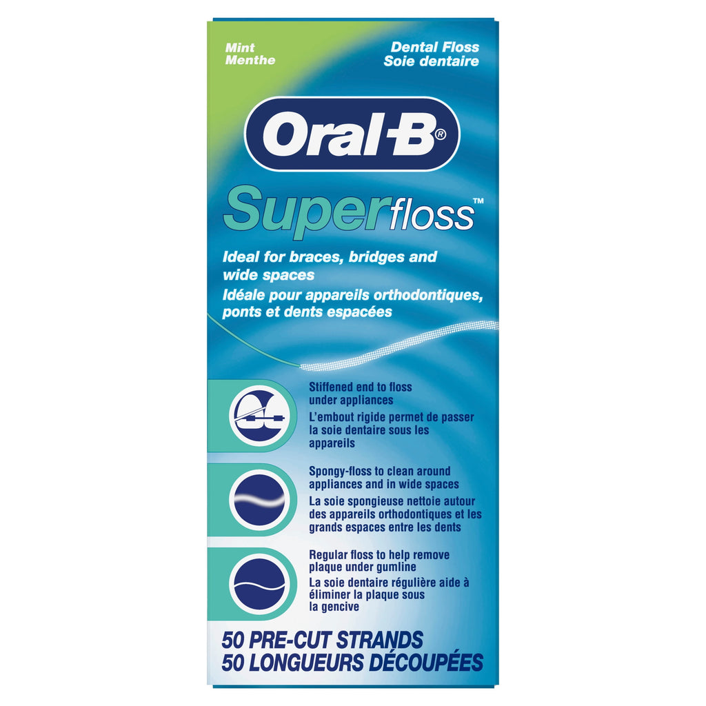 Floss, Super Floss Pre-Cut Strands Dental Floss, Mint, 50 Count