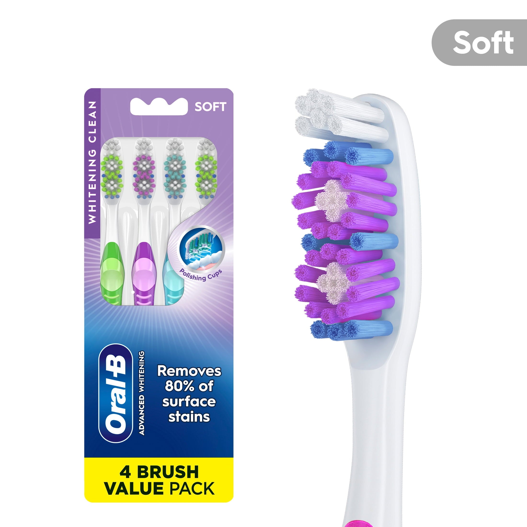 Toothbrush, Advanced Whitening Manual, Soft, 4 Count