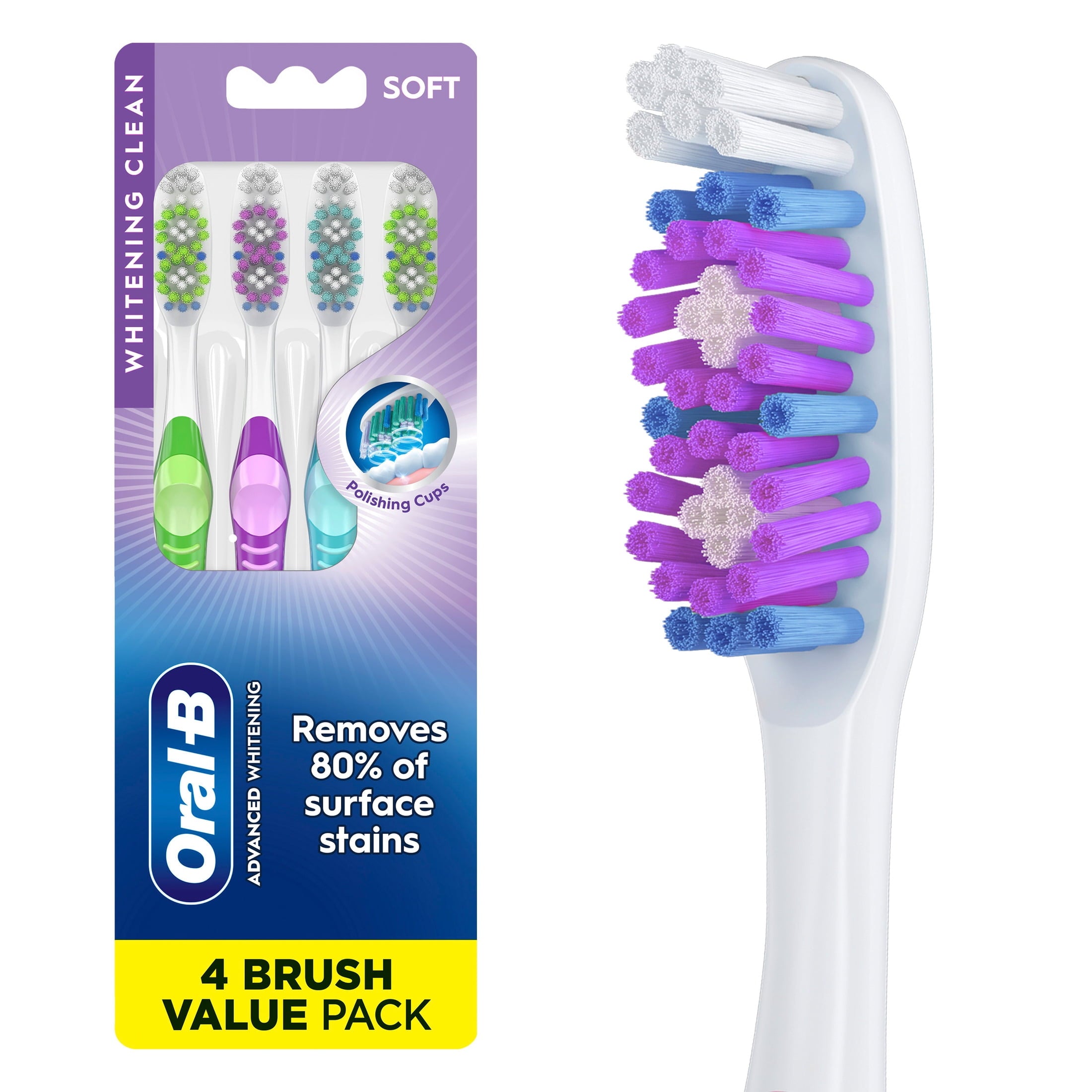 Toothbrush, Advanced Whitening Manual, Soft, 4 Count