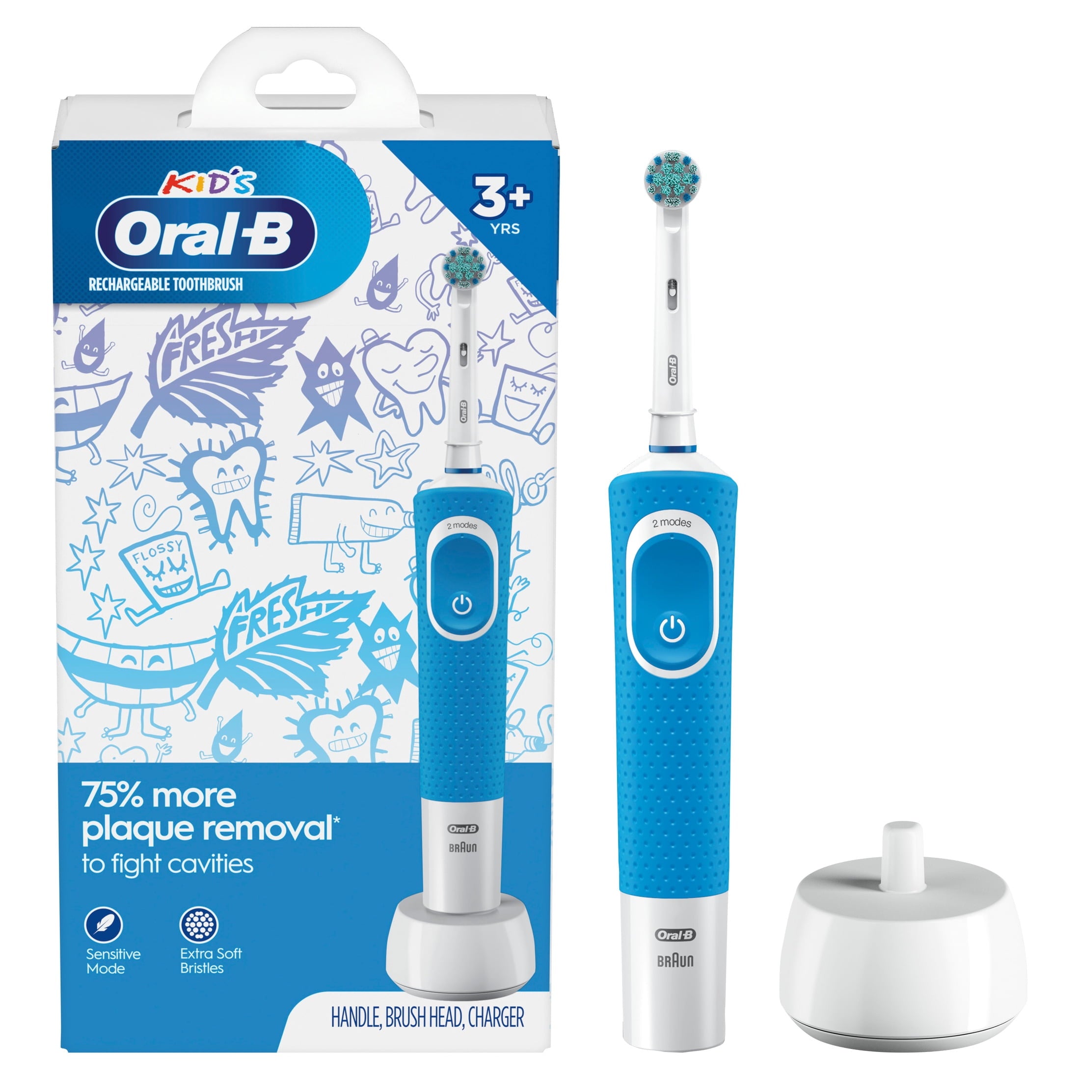 ‑B Kids Toothbrush, Kids Electric Toothbrush with Sensitive Compact Head and Timer, Ages 3+, Rechargeable