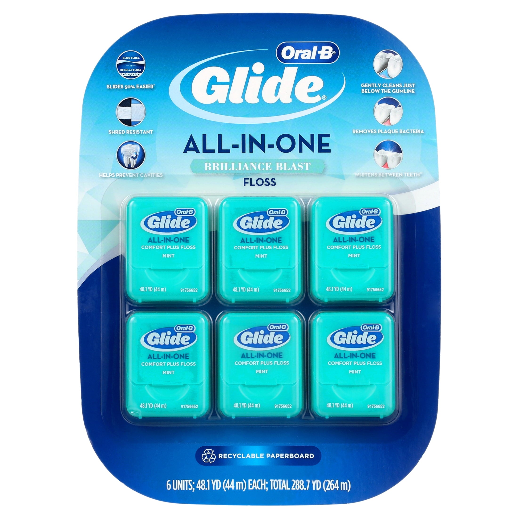 Glide All-in-One Dental Floss Brilliance Blast 44 m (Pack of 6)