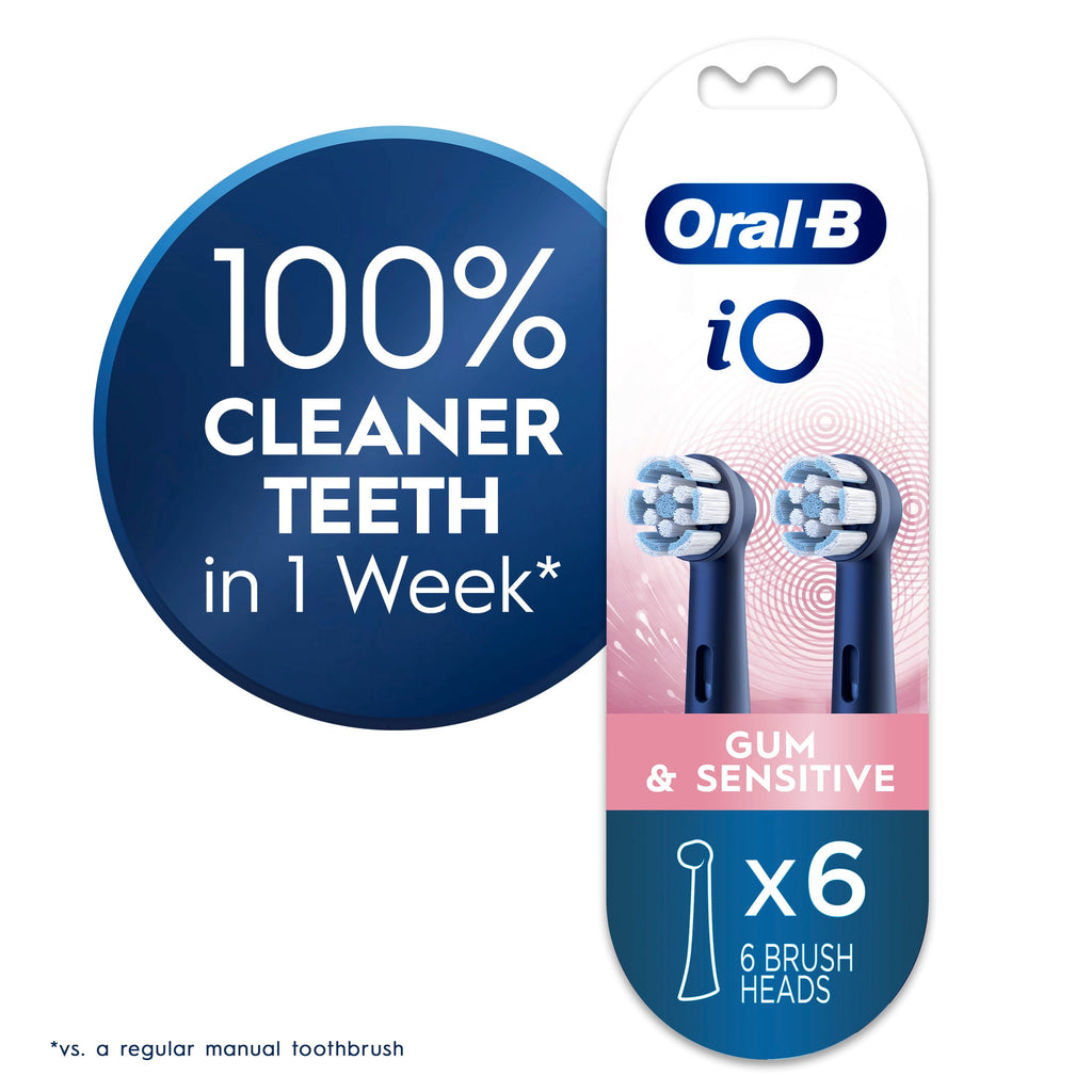 iO Gum &amp; Sensitive Replacement Heads, Electric Toothbrush Brush Heads, Black, 6 Count