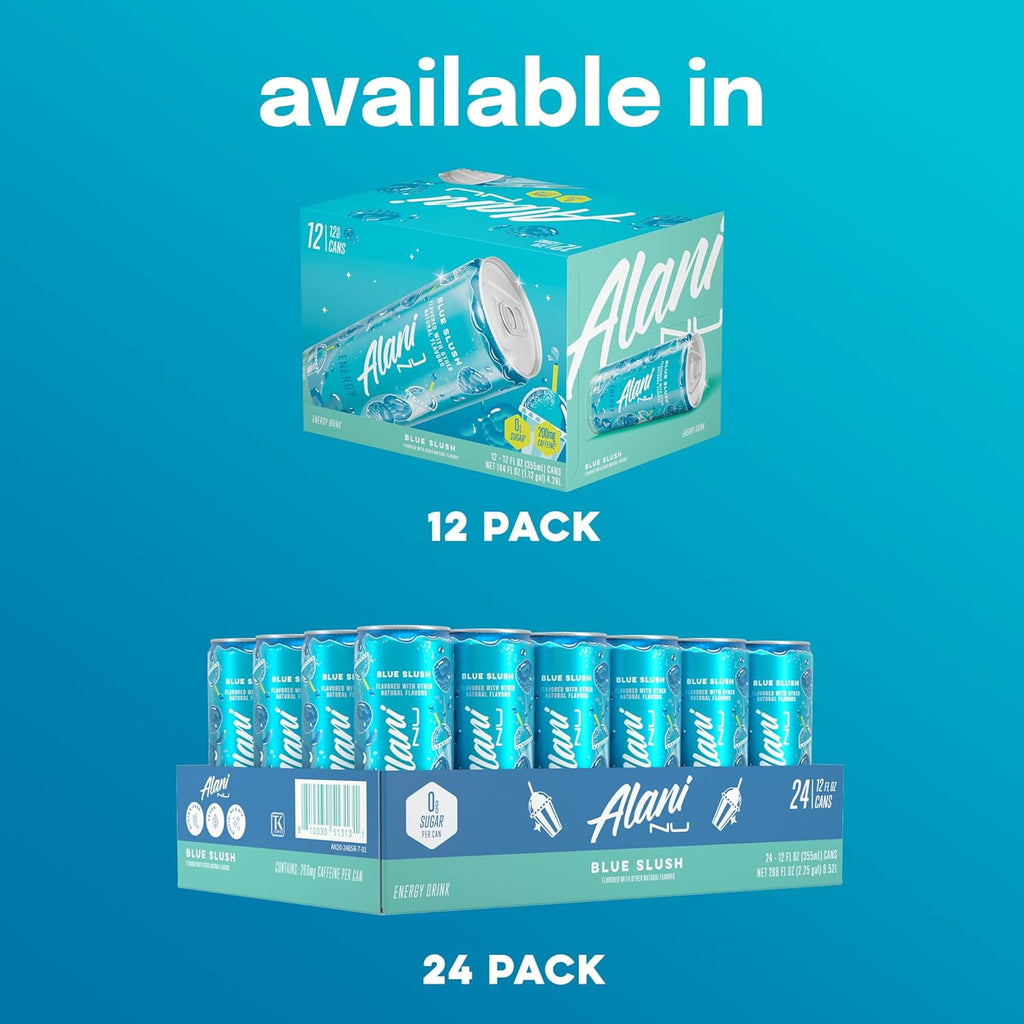 Sugar Free Energy Drink, Blue Slush, 12 fl oz, 12 Pack, Cans, 200mg Caffeine