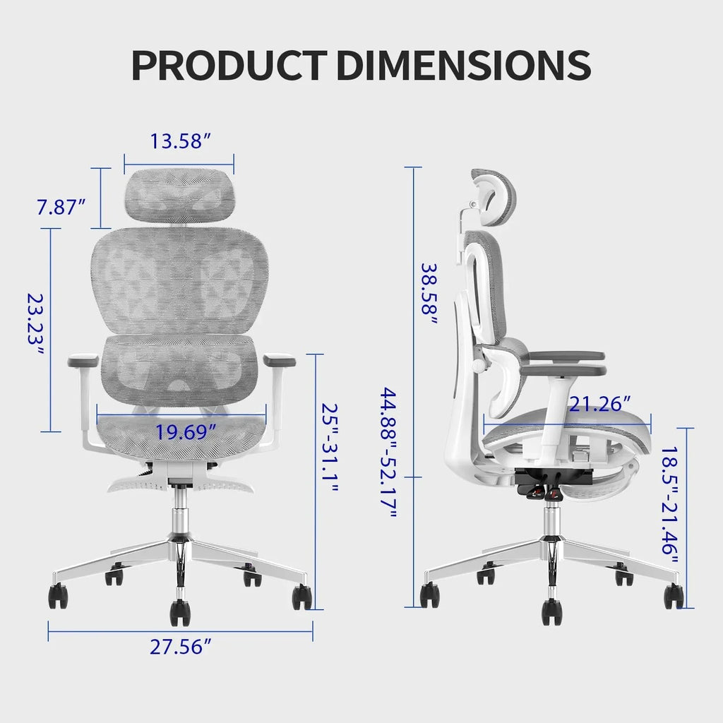 Ergo3D Ergonomic Office Chair -- High Back Mesh Desk Chair with 3D Adjustable Armrests, Wheels, for Home and Office (Black)