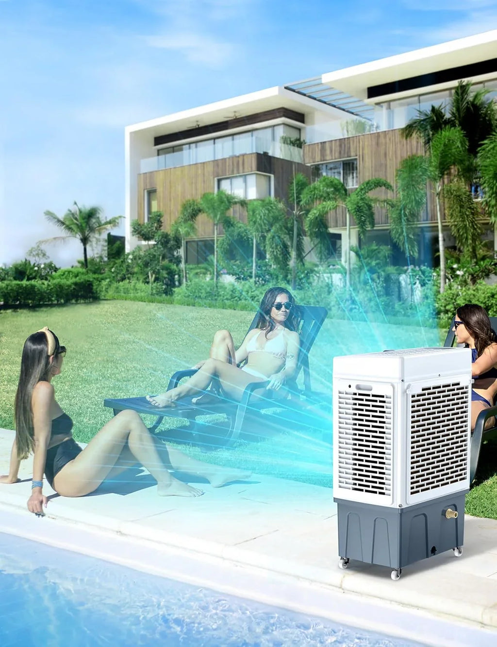 Evaporative Cooler, Air Cooler, 120°Oscillation Swamp Cooler with Remote Control, 24H Timer, 3 Wind Speeds for Outdoor Indoor Use,8 Gallon