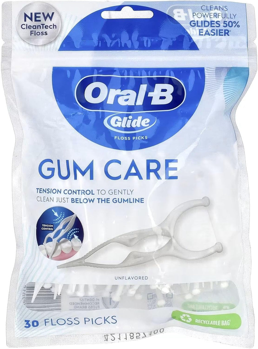 Glide Gum Care Floss Picks, Multi, Unflavored, 30 Count