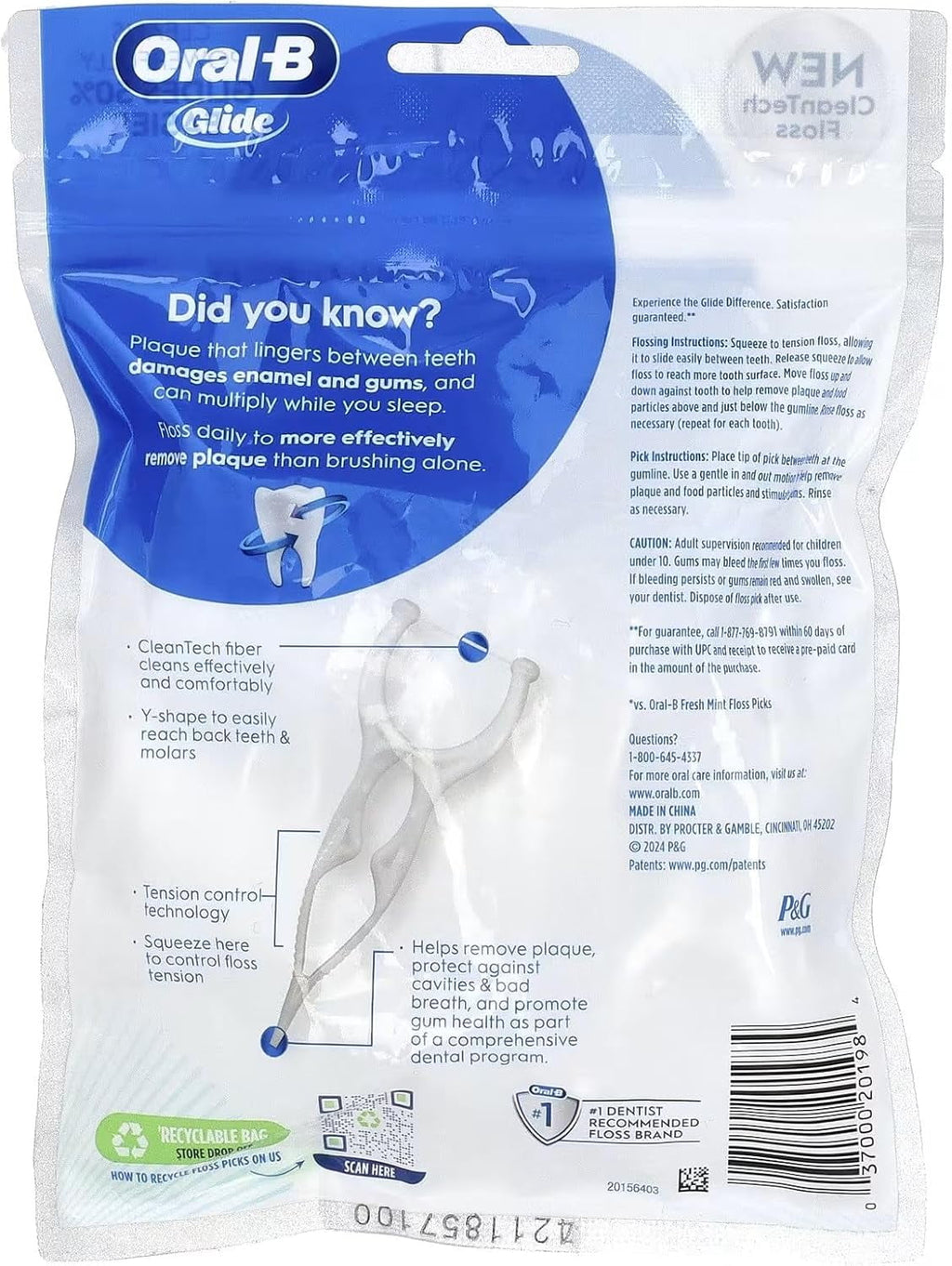 Glide Gum Care Floss Picks, Multi, Unflavored, 30 Count