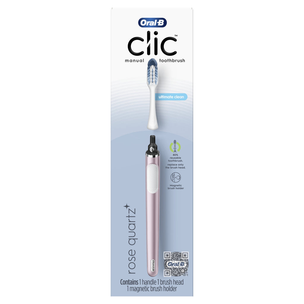 Clic Starter Kit Metallic Rose Toothbrush Handle with Brush Head and Toothbrush Holder