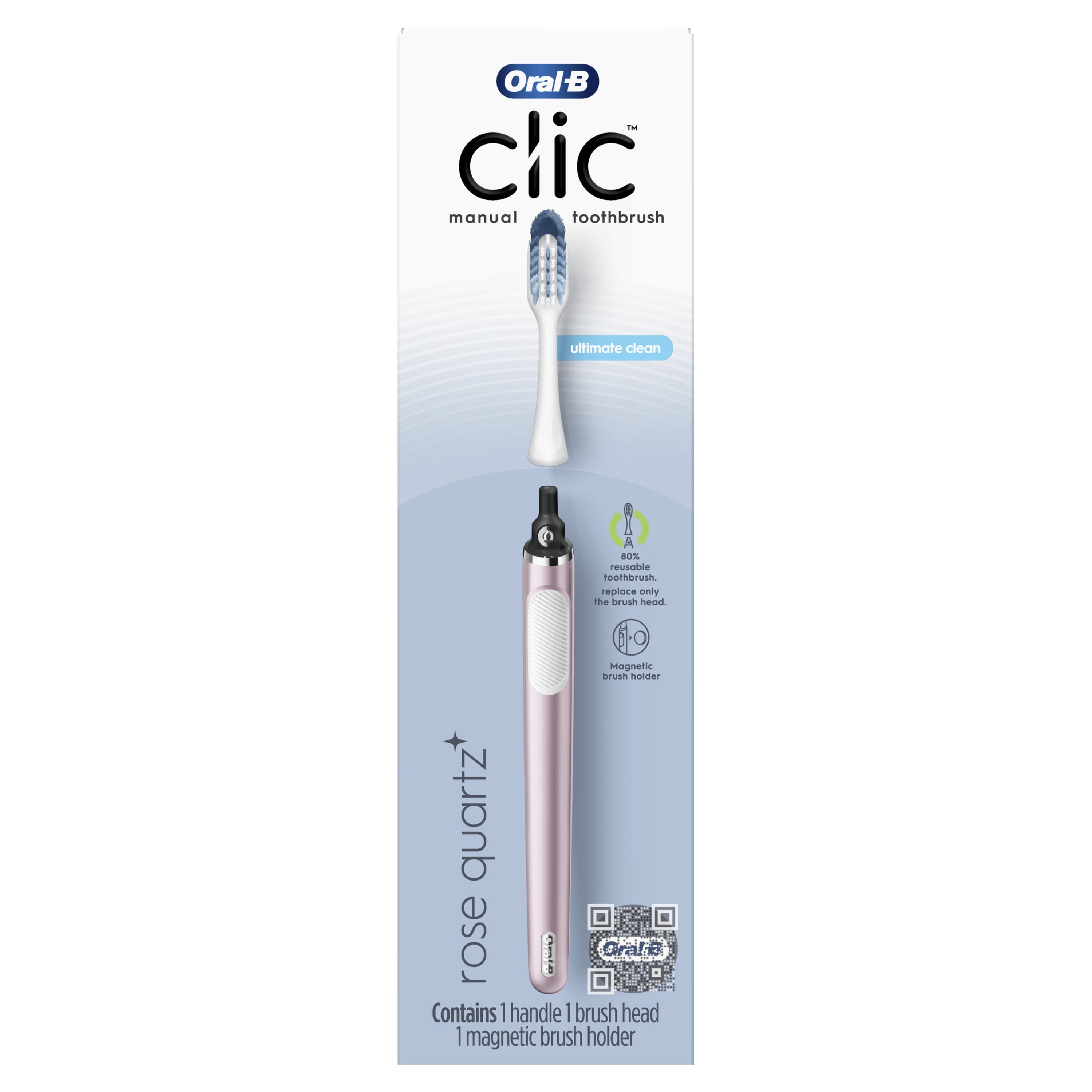 Clic Starter Kit Metallic Rose Toothbrush Handle with Brush Head and Toothbrush Holder