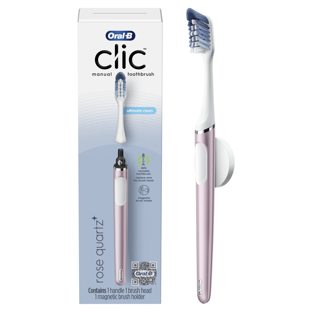 Clic Starter Kit Metallic Rose Toothbrush Handle with Brush Head and Toothbrush Holder