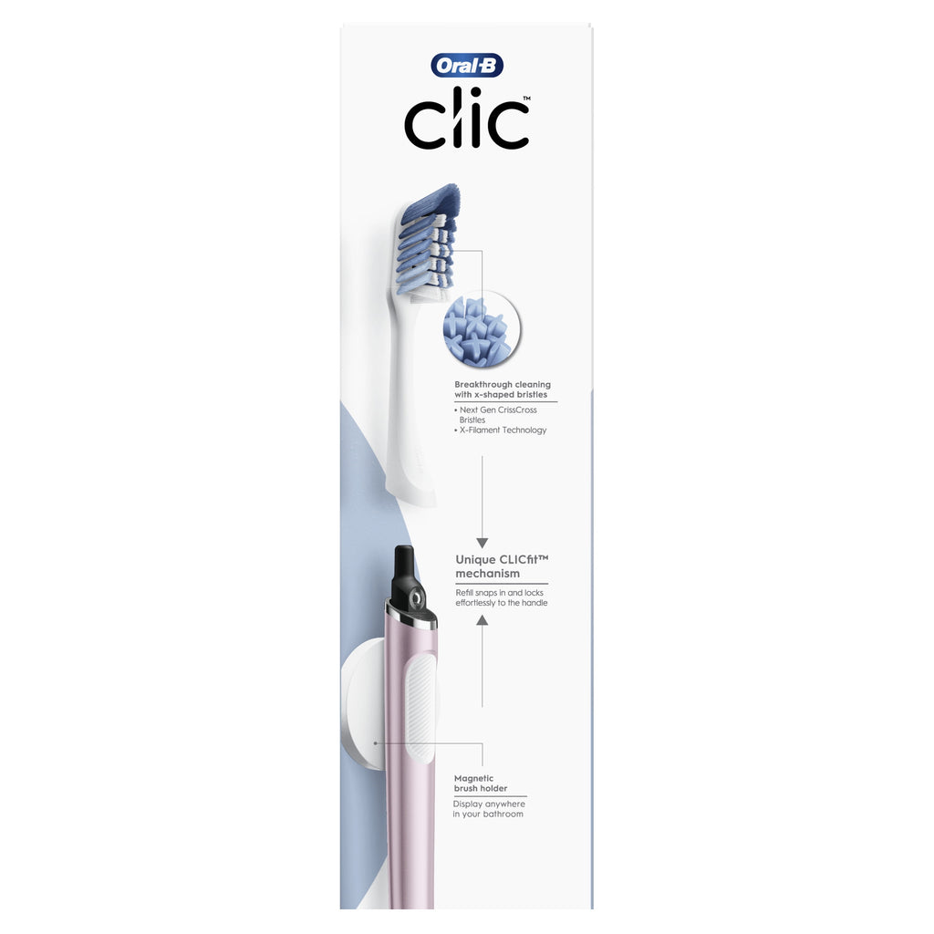 Clic Starter Kit Metallic Rose Toothbrush Handle with Brush Head and Toothbrush Holder