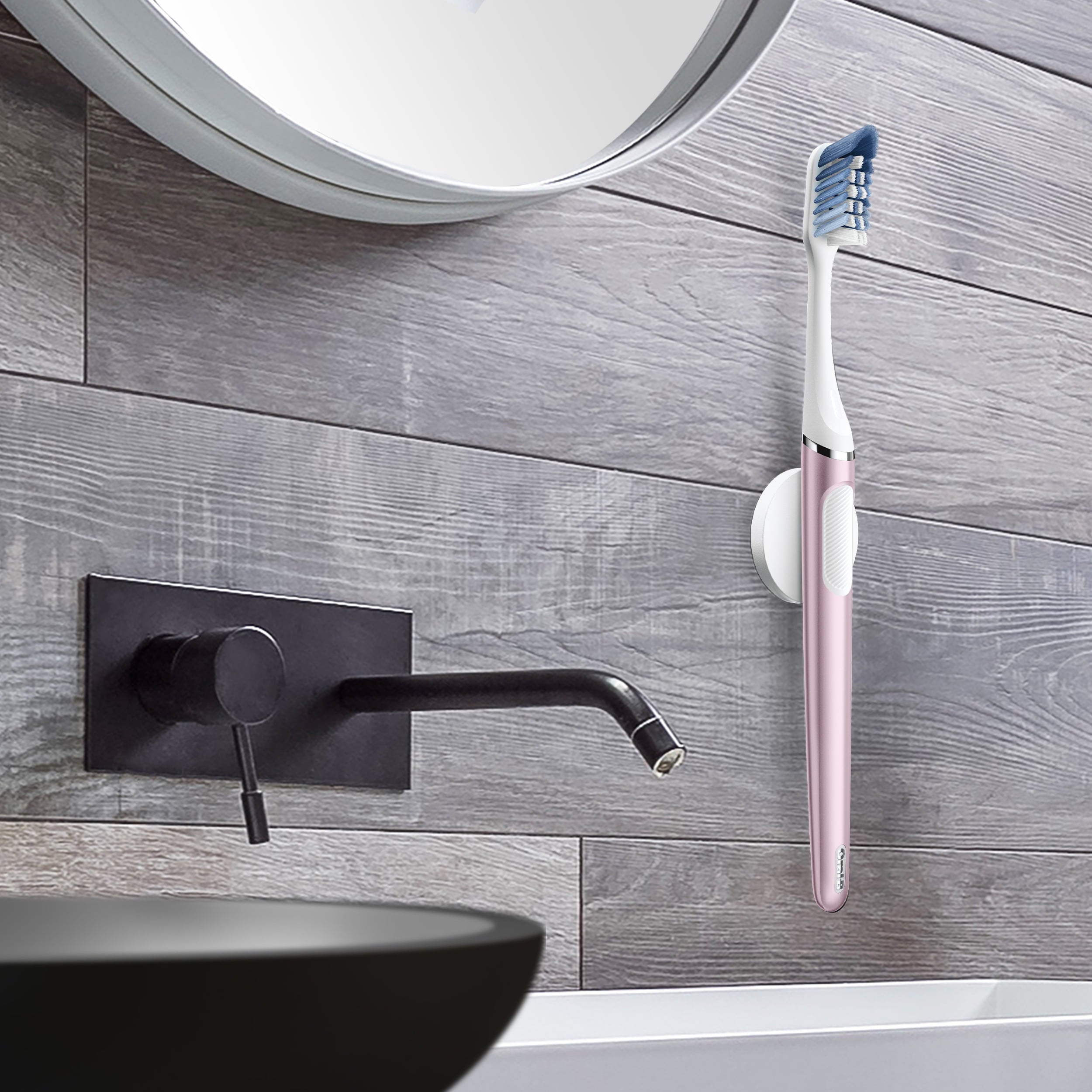 Clic Starter Kit Metallic Rose Toothbrush Handle with Brush Head and Toothbrush Holder