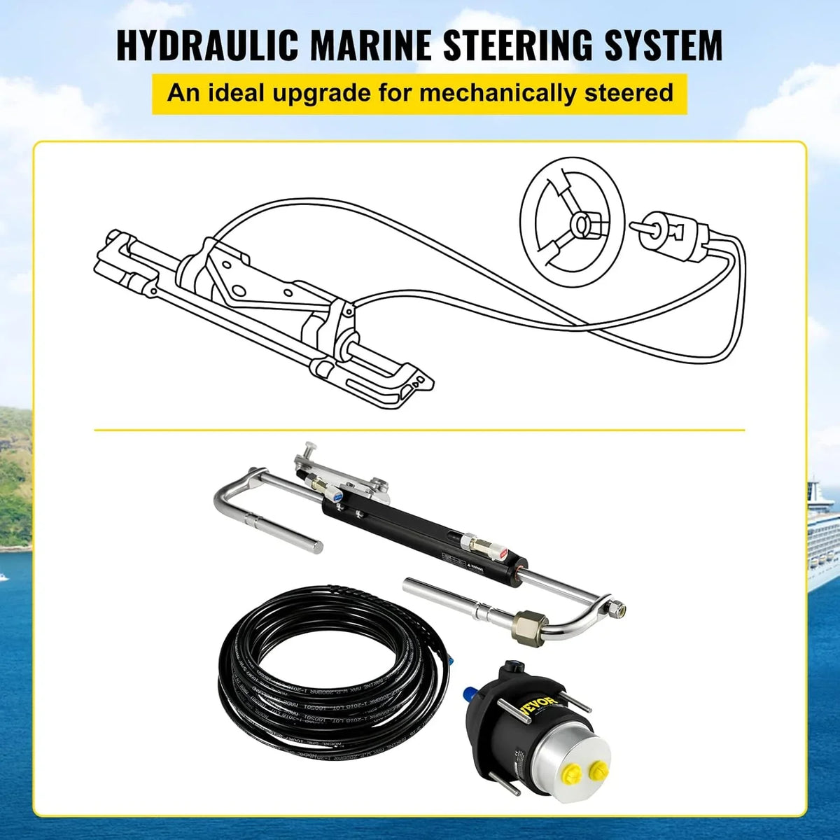 Hydraulic Outboard Steering System Kit (90 horsepower) Accessories Kit (for marine use) Cylinder and Pipeline, Marine Hydraulic Pump, Outboard Steering Device, Ship Rudder Control Device