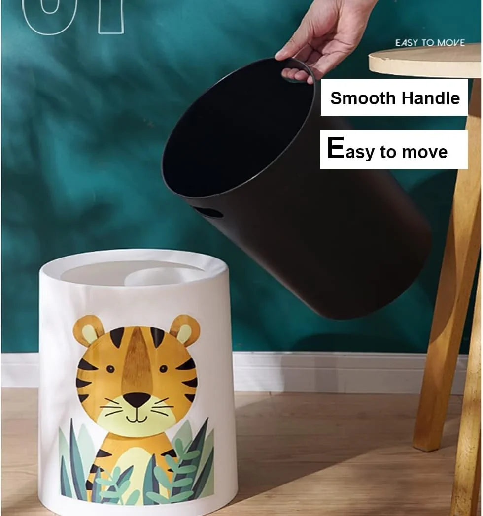 Trash Can No Lid Cute Kitchen Living Room Children's Room Bedroom Office Garbage Can Large Waste Paper Basket Toilet (Color : Tiger)