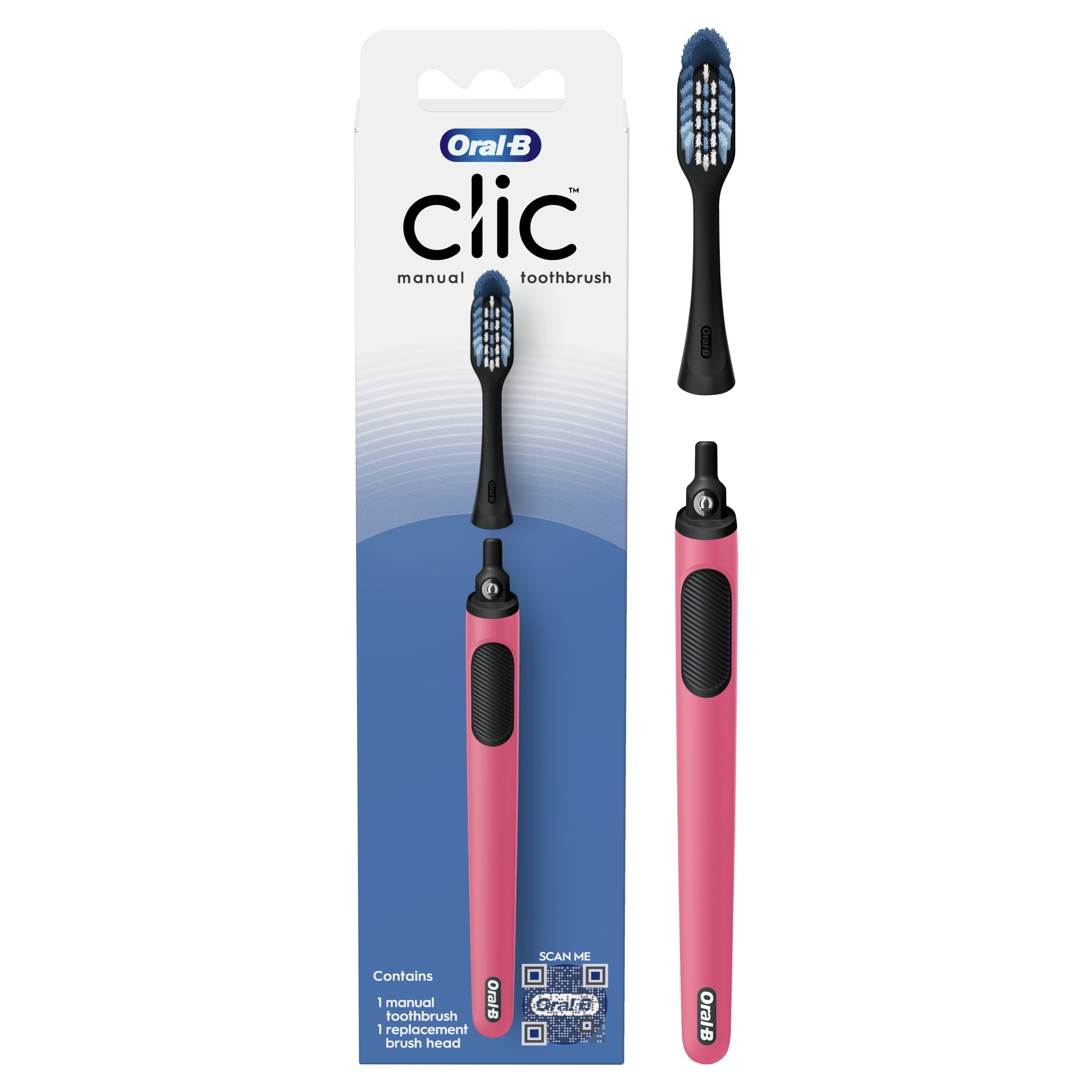 Clic Manual Toothbrush with Soft Replaceable Brush Head, C, for Adult &amp; Children 3+