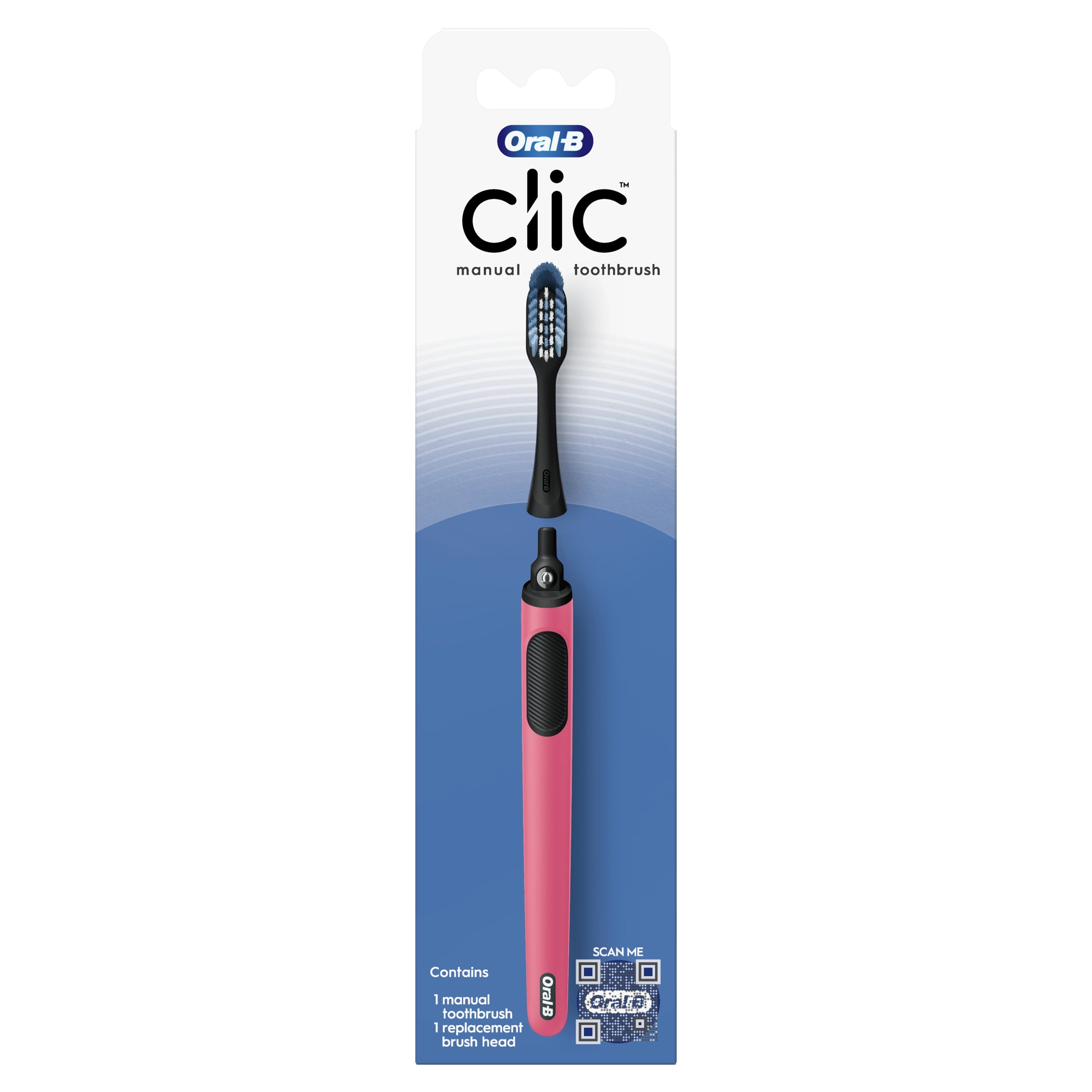 Clic Manual Toothbrush with Soft Replaceable Brush Head, C, for Adult &amp; Children 3+