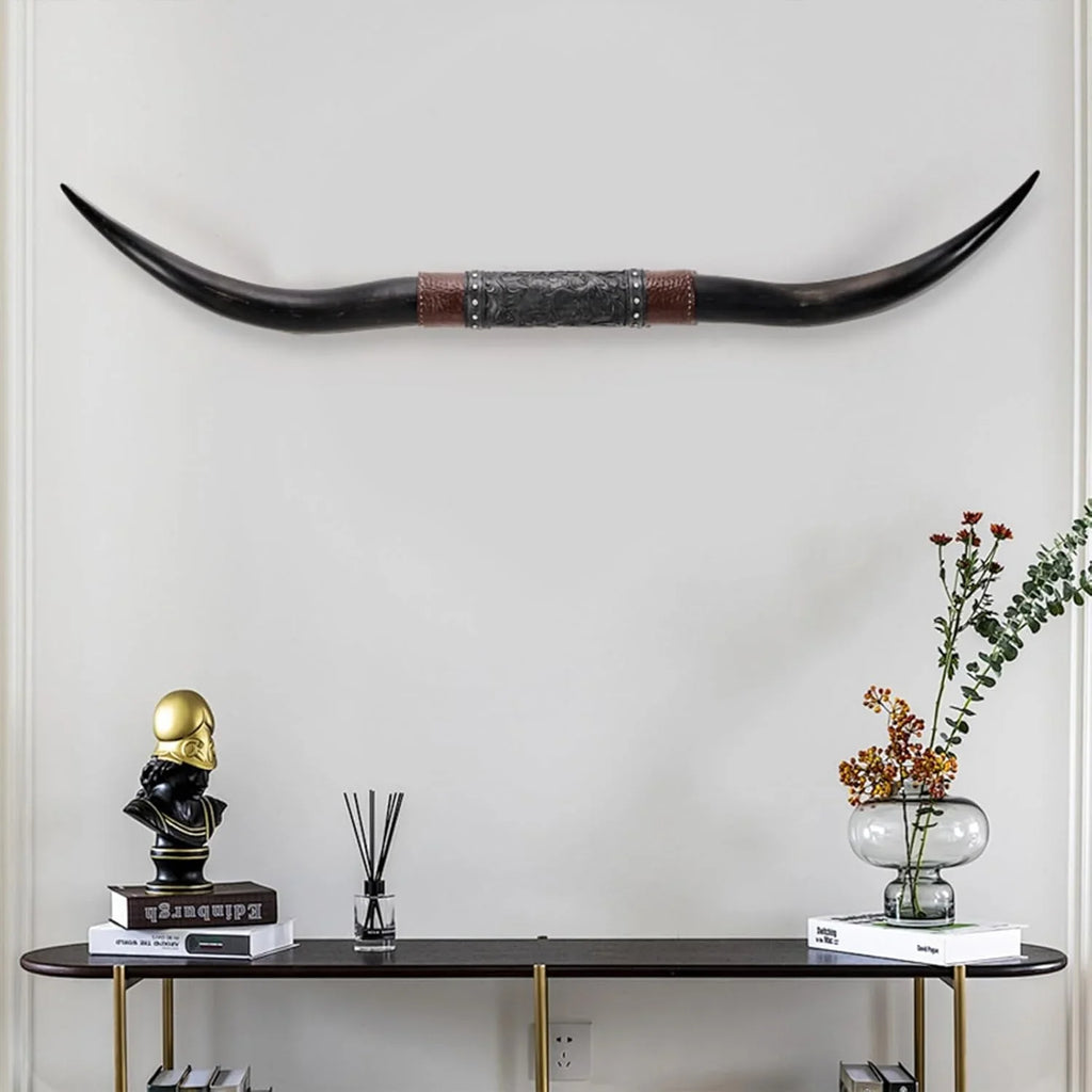 70" Long Horn Bull Horns, Longhorn Skull Wall Decor, Faux Taxidermy, Rustic Animal Head Wall Art, Living Room Decor