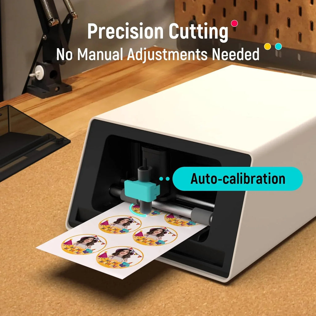 Color sticker printer and cutter - A multi-functional sticker manufacturing equipment that combines DIY creativity, custom label and gift production. Thermal transfer digital printing device, 300 DPI resolution, precise artificial intelligence automa