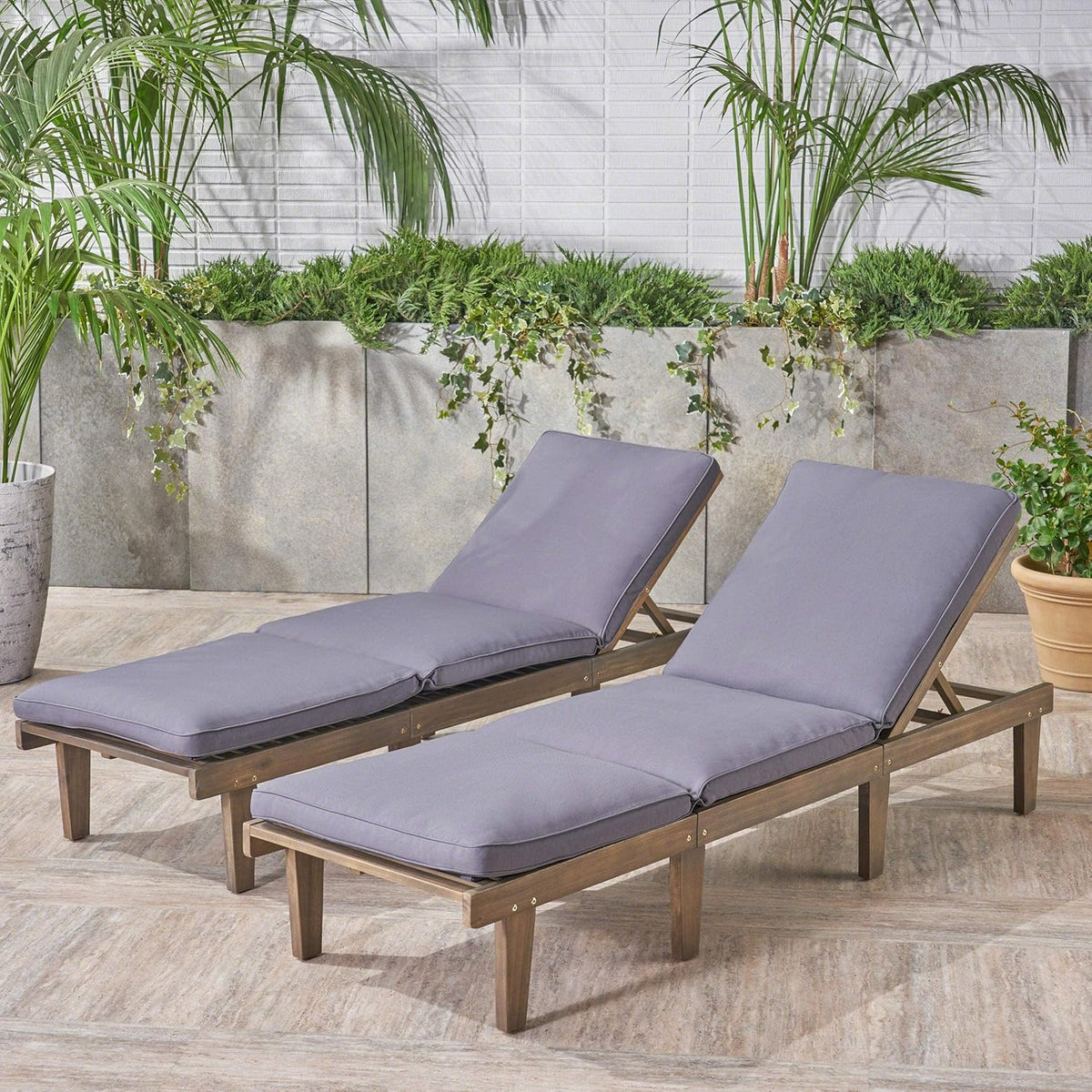 Outdoor rosewood recliner (set of two), gray surface / dark gray seat cushion