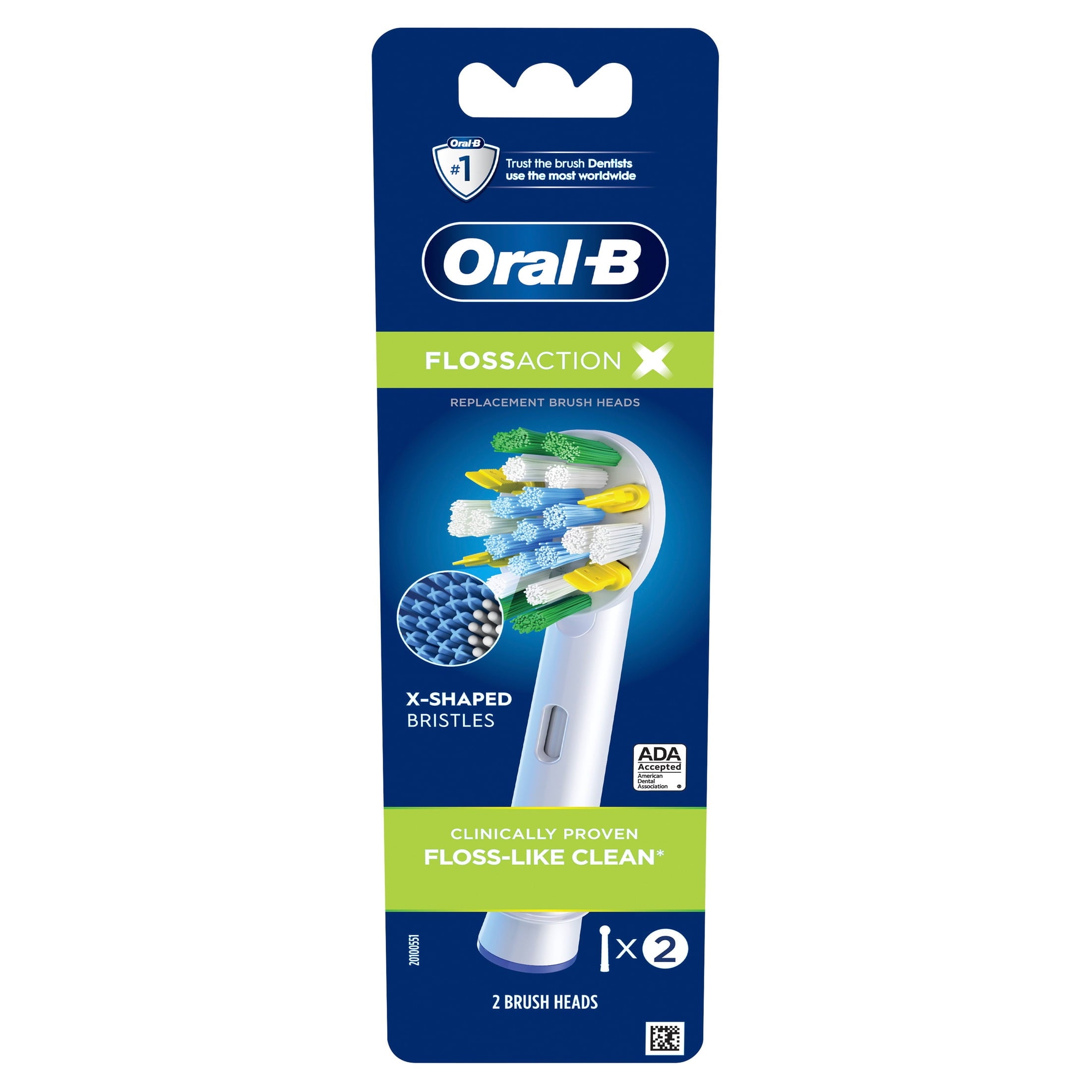 Toothbrush Heads, FlossAction X-Filament Replacement Brush Heads, 2 Count