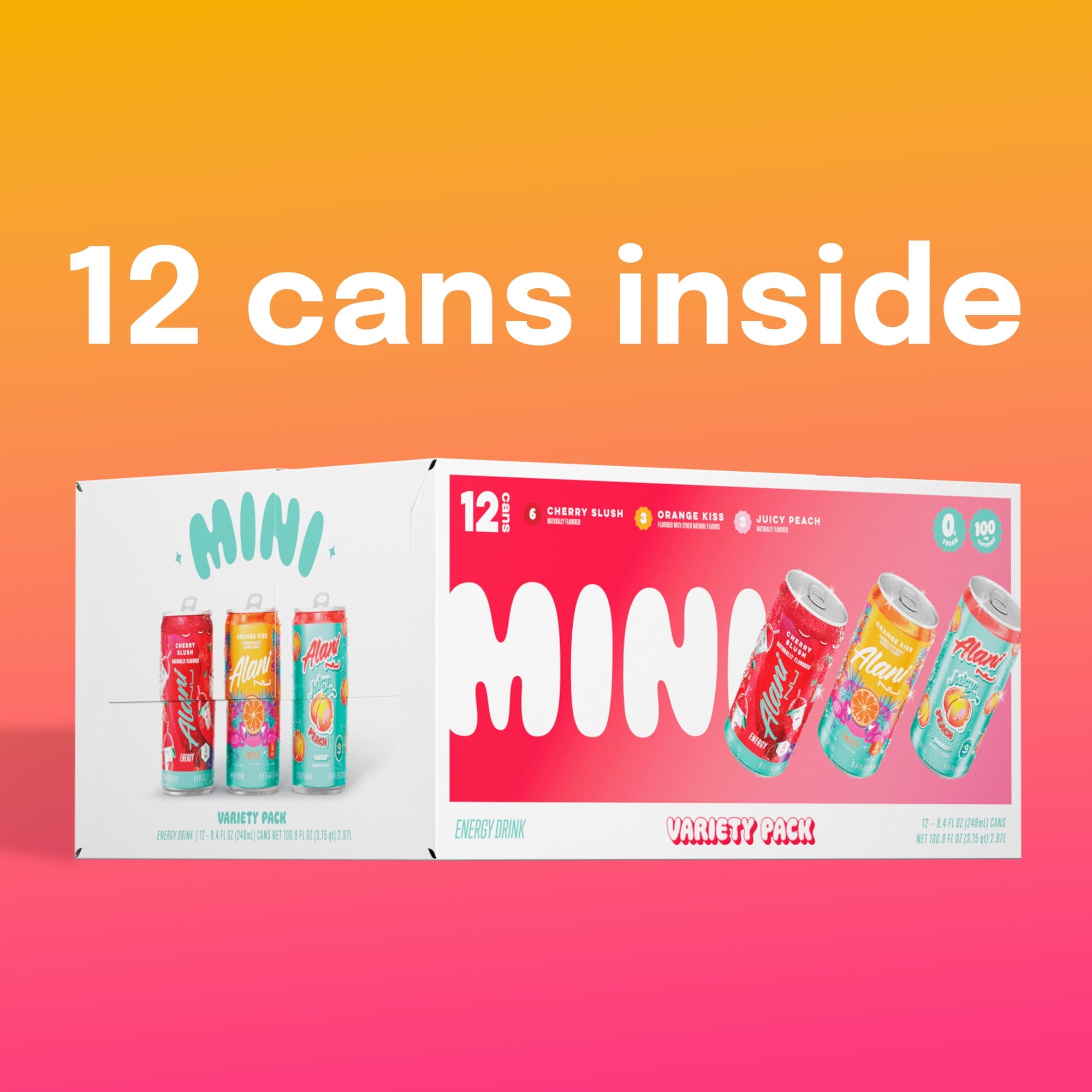 Mini Variety Pack Cherry Slush, Juicy Peach, Orange Kiss, 8.4 fl oz, pack of 12