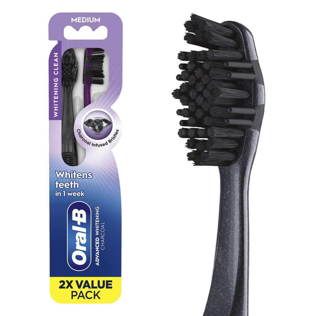 Toothbrush Advanced Whitening Charcoal, Medium, 2 Count