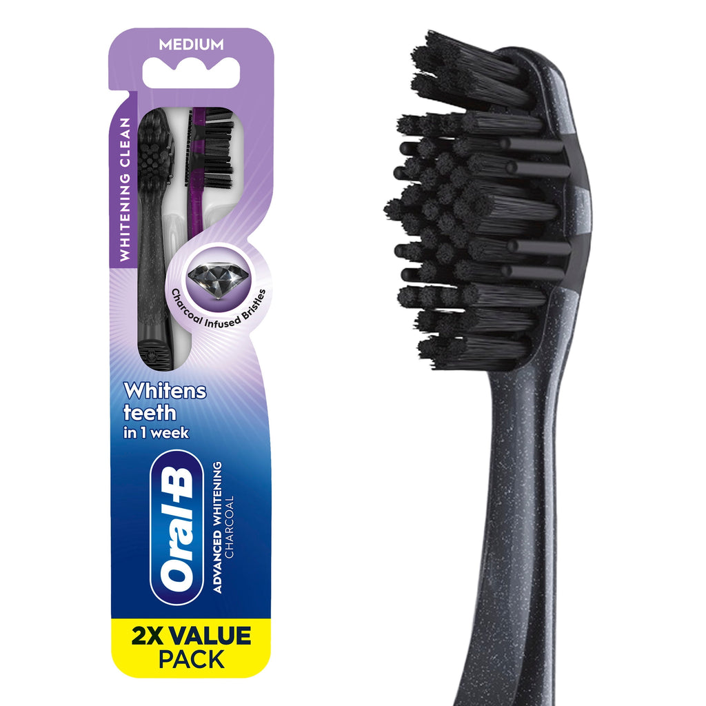 Toothbrush Advanced Whitening Charcoal, Medium, 2 Count