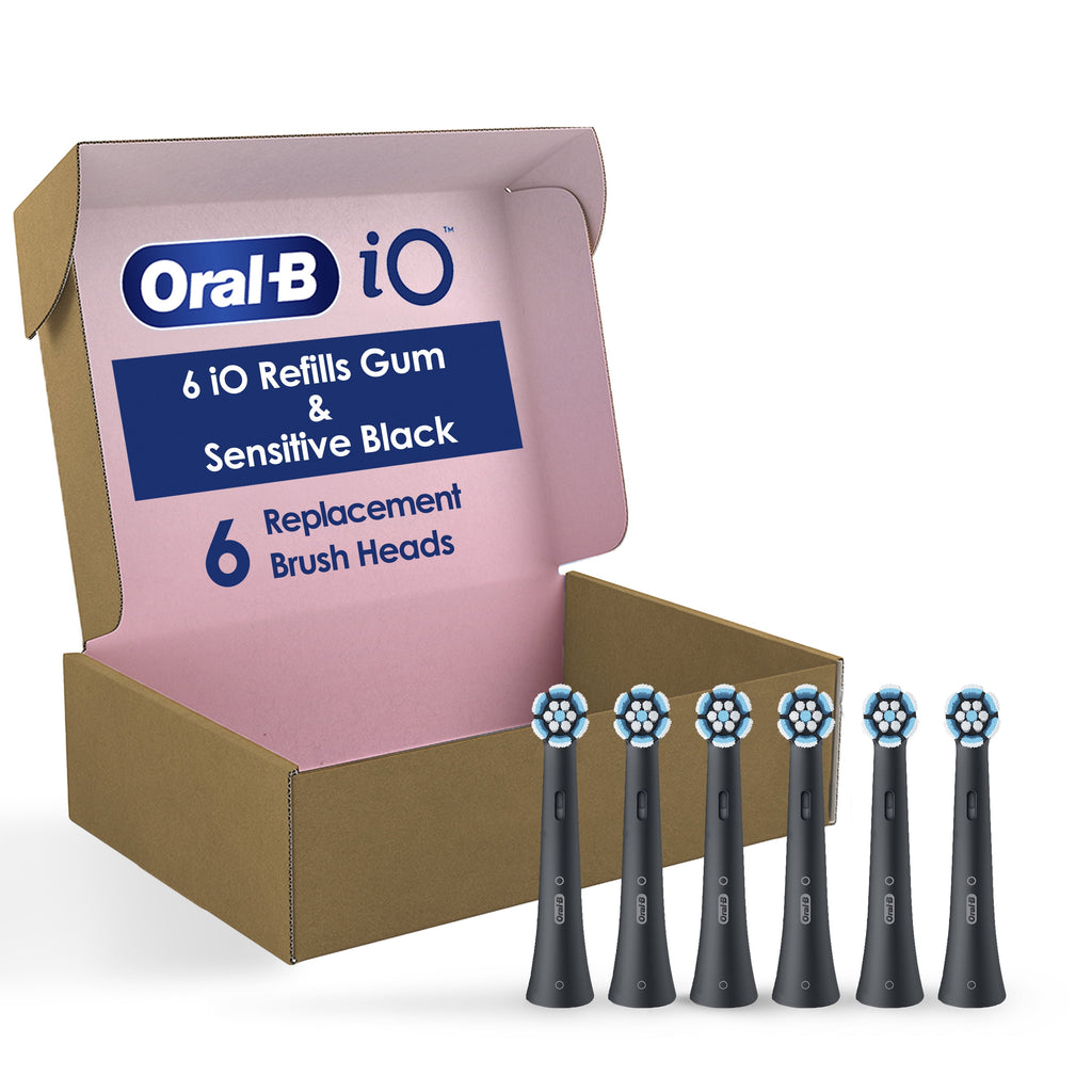 iO Gum &amp; Sensitive Replacement Heads, Electric Toothbrush Brush Heads, Black, 6 Count