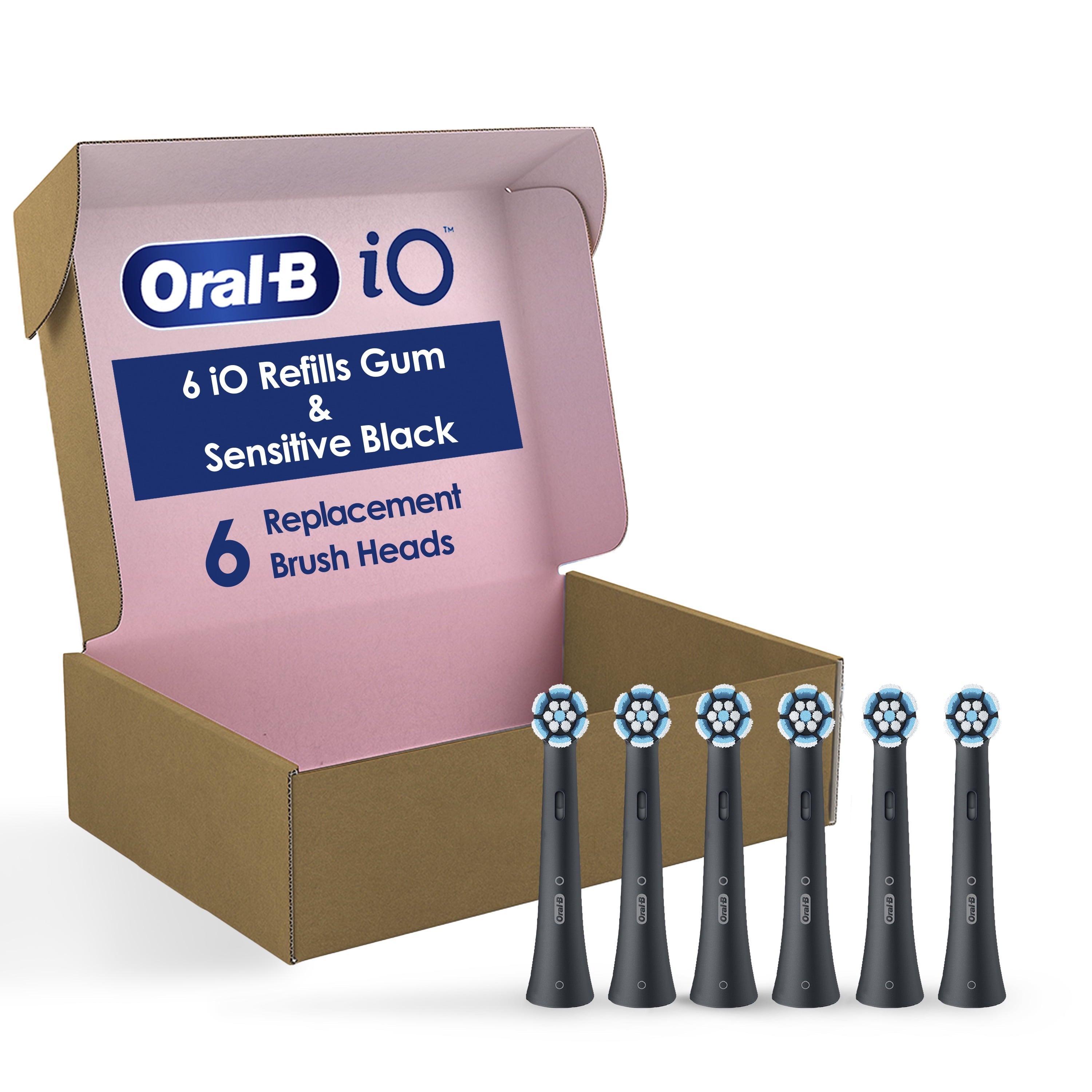 iO Gum &amp; Sensitive Replacement Heads, Electric Toothbrush Brush Heads, Black, 6 Count