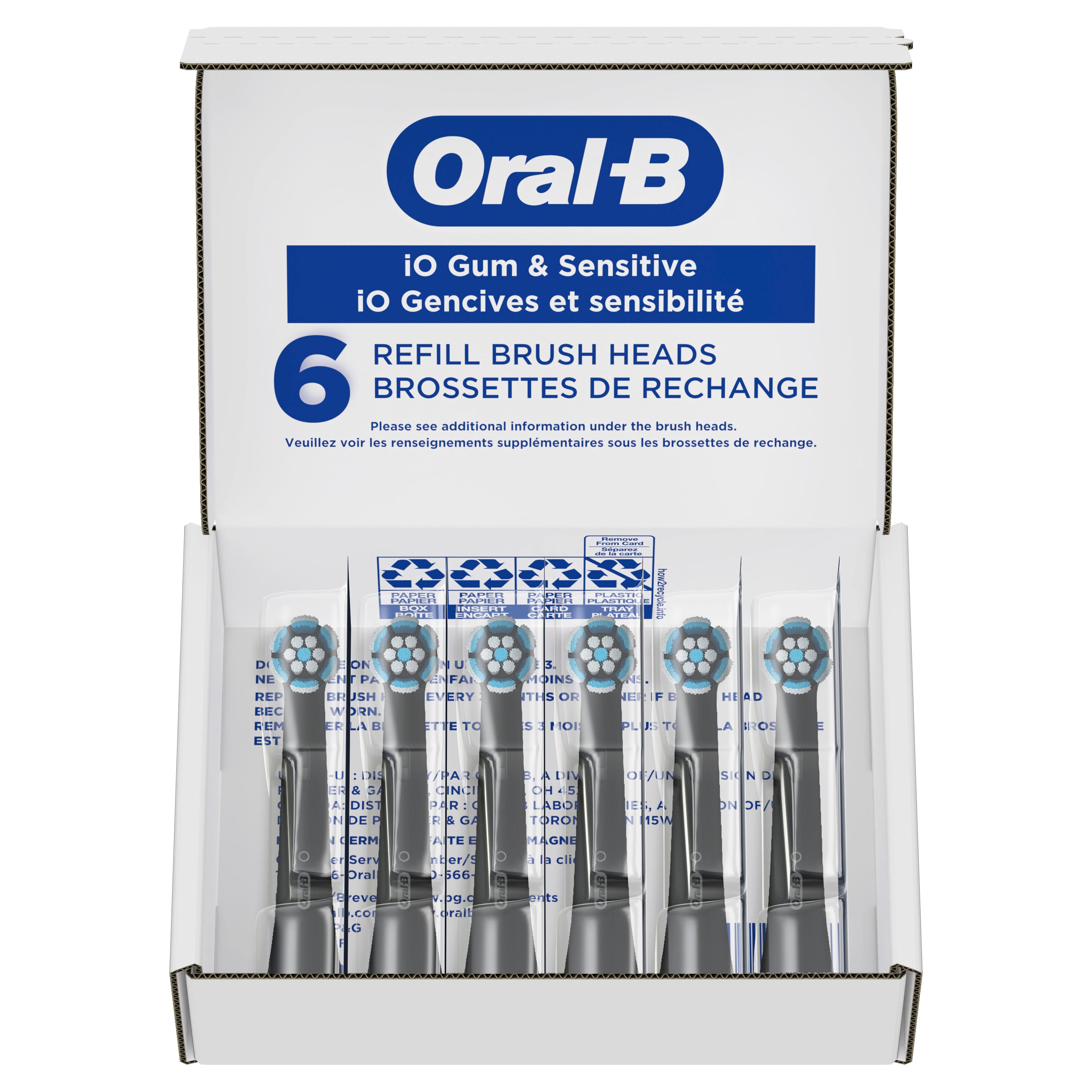 iO Gum &amp; Sensitive Replacement Heads, Electric Toothbrush Brush Heads, Black, 6 Count