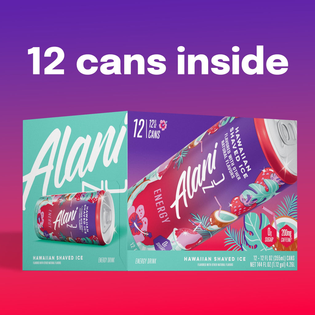 Sugar Free Energy Drink, Hawaiian Shaved Ice, 12 fl oz, 12 Pack, Cans, 200mg Caffeine