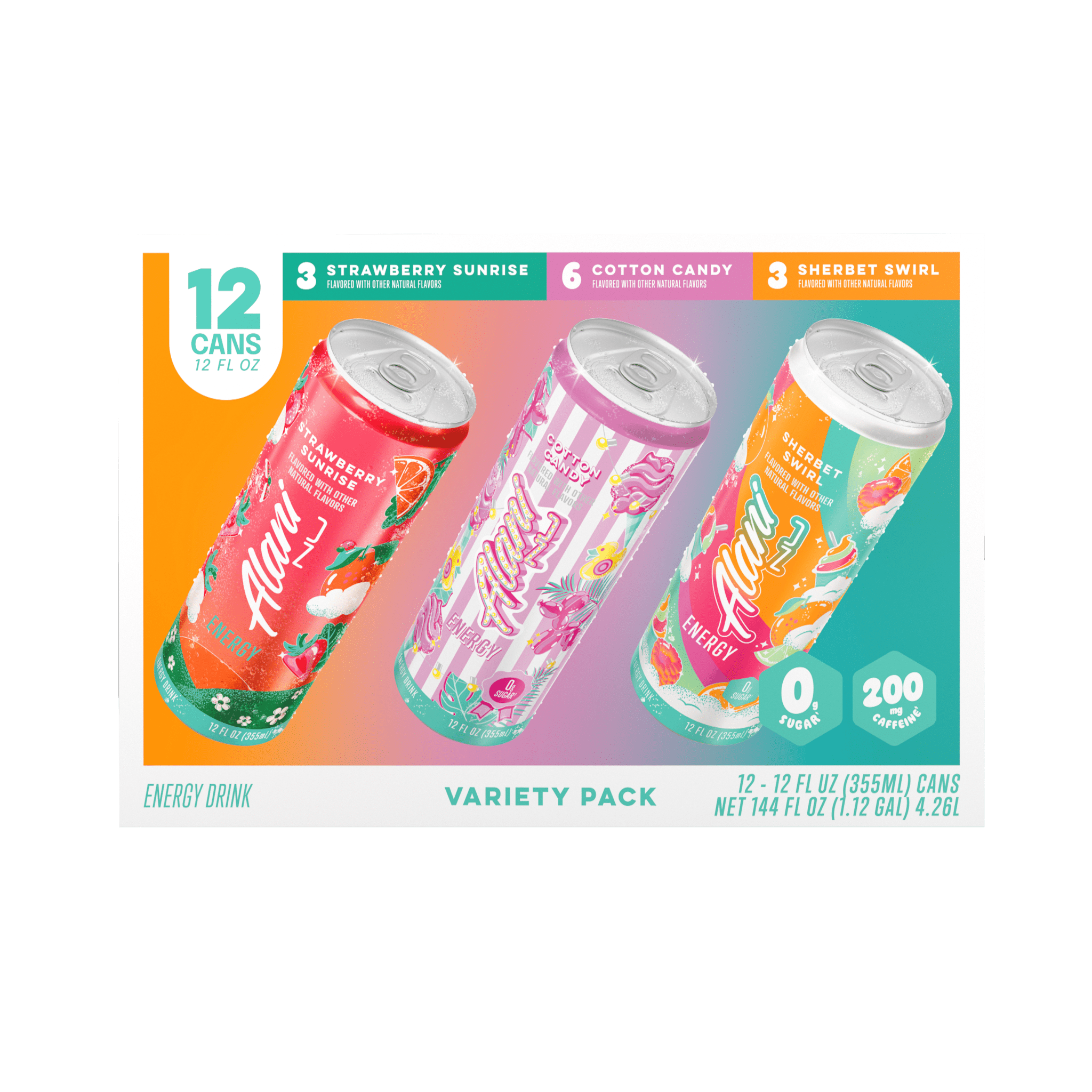 Variety Pack Cotton Candy, Straw Sunrise, Sherbert Swirl, 12 fl oz, pack of 12