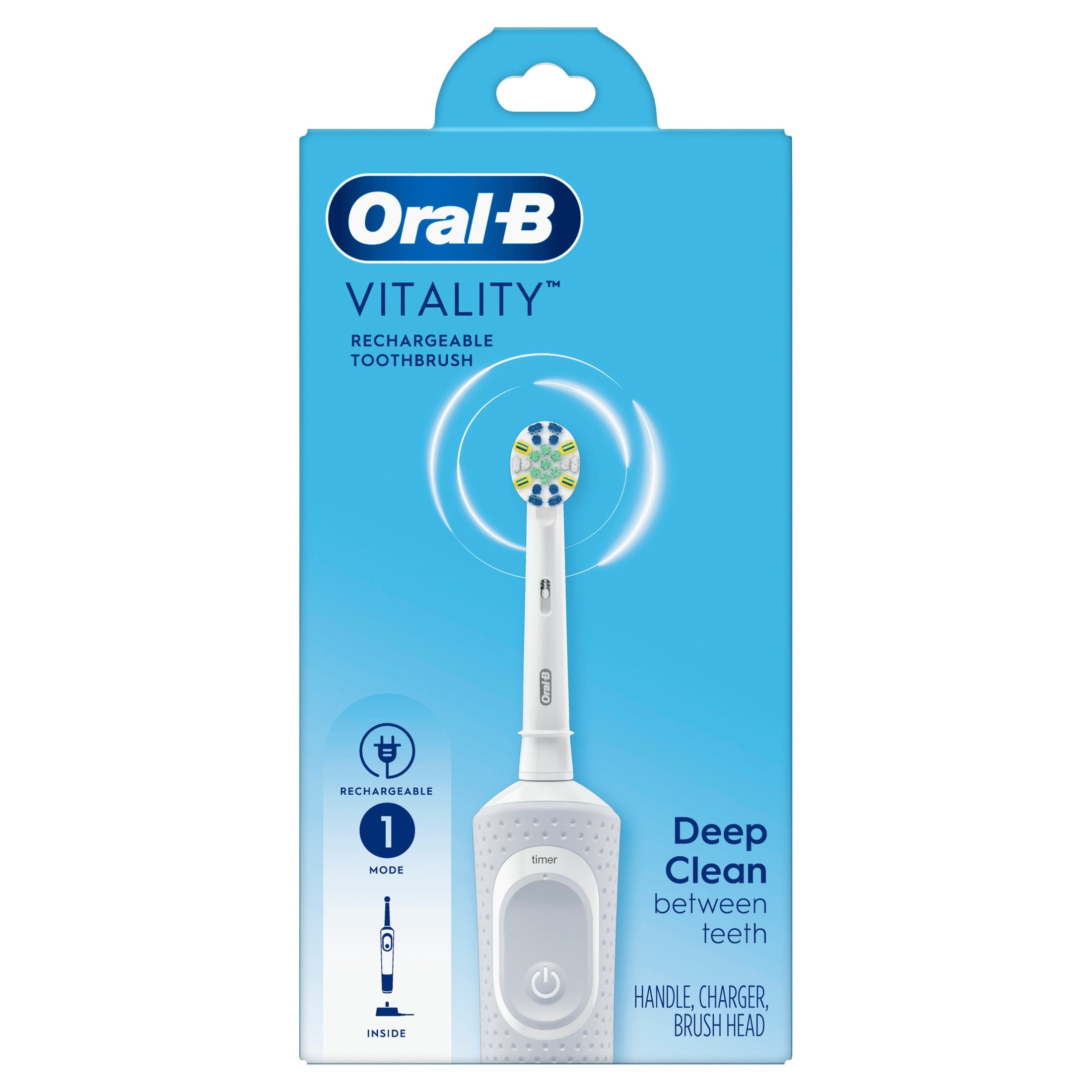 Toothbrush, Vitality FlossAction Rechargeable Electric Toothbrush, White, Adults &amp; Children 3+