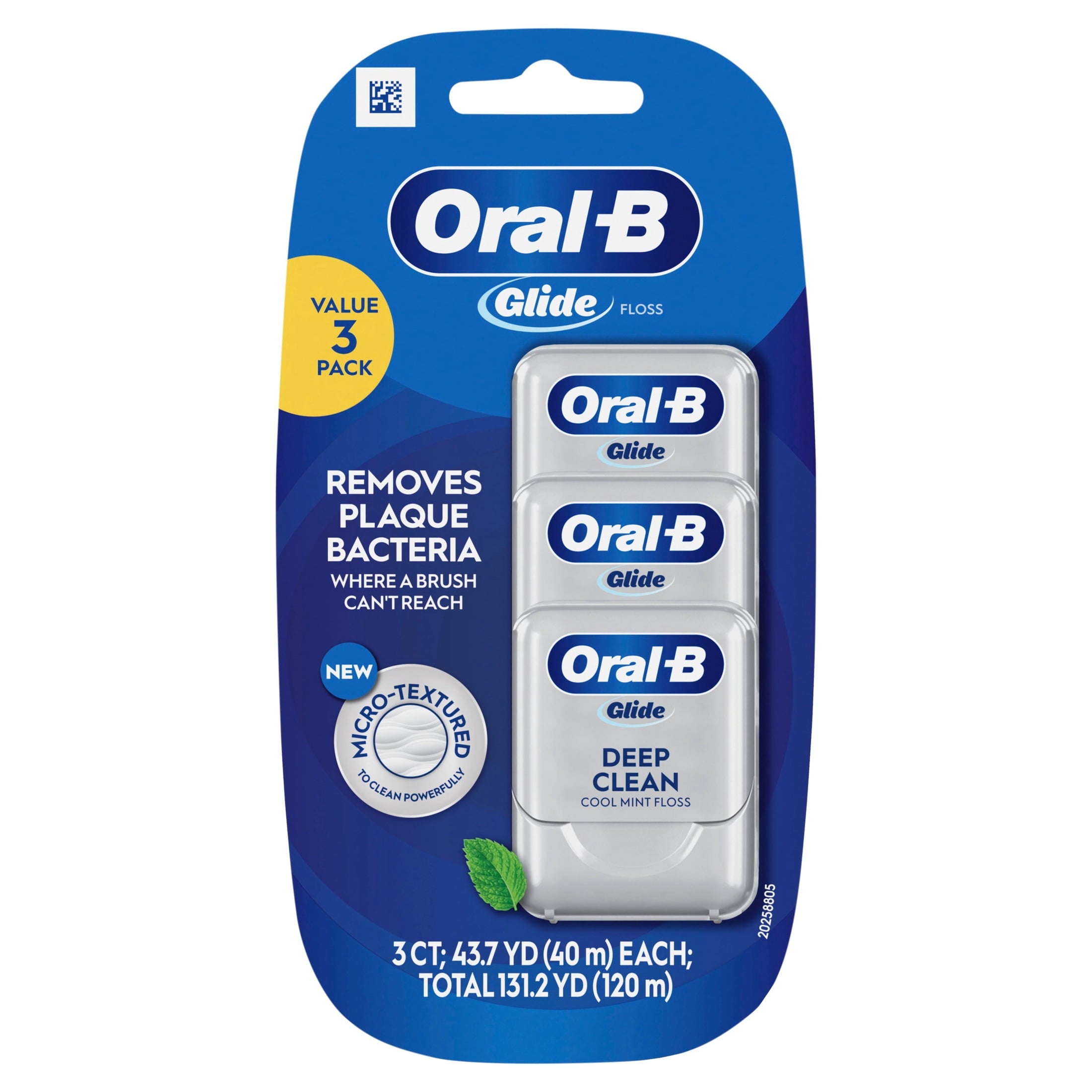‑B Floss, Glide Pro‑Health Deep Clean Waxed Dental Floss, Cool Mint, 40m, 3 Pack